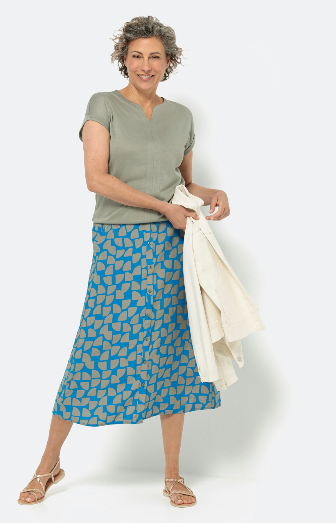 Rock mit Print, Set, türkis khaki