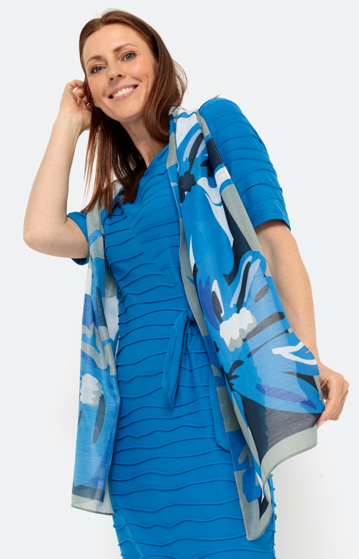 Jersey jurk in wikkel-look, aqua