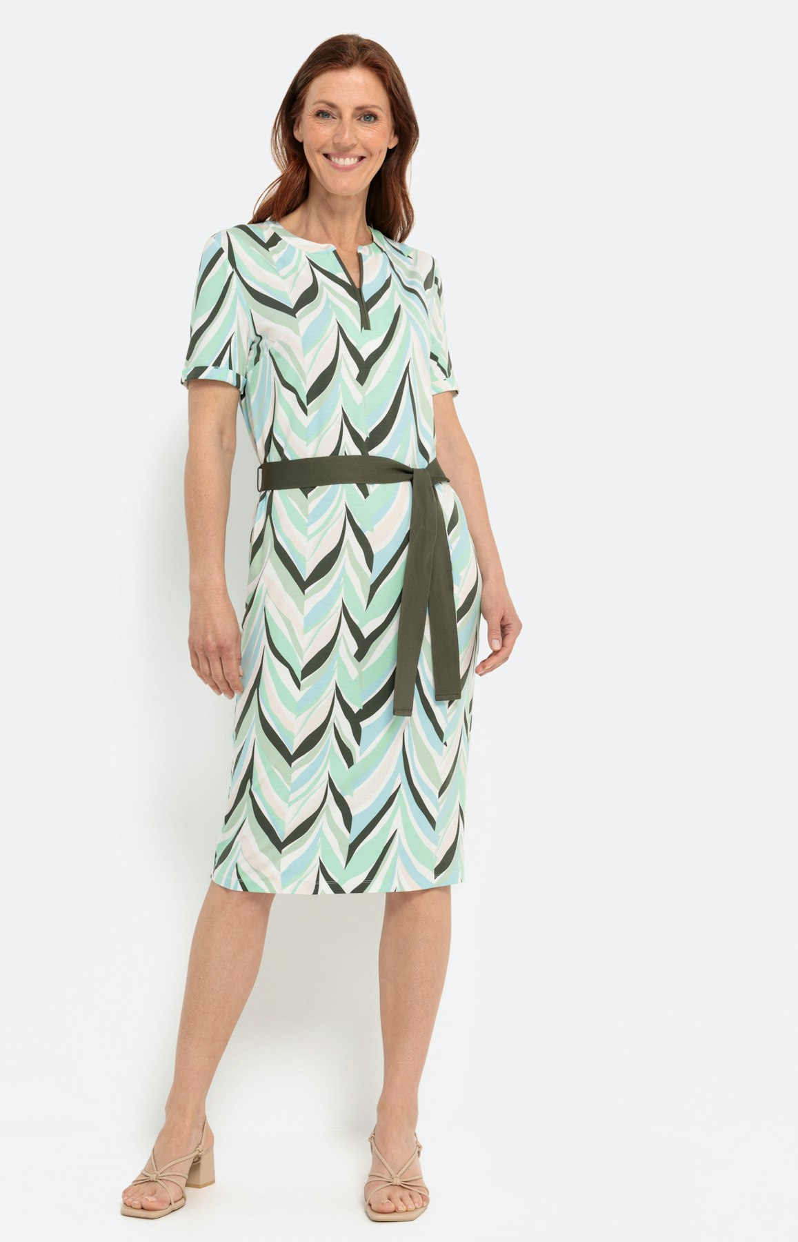 Jerseyjurk met print en ceintuur, mint