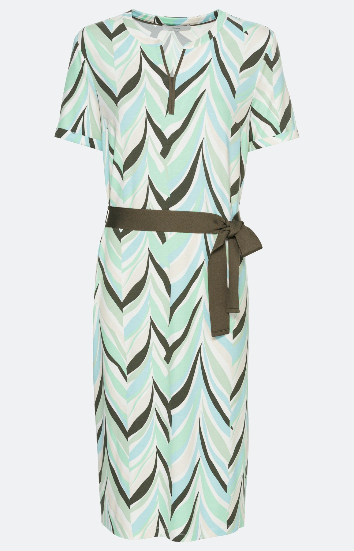 Jerseyjurk met print en ceintuur, mint