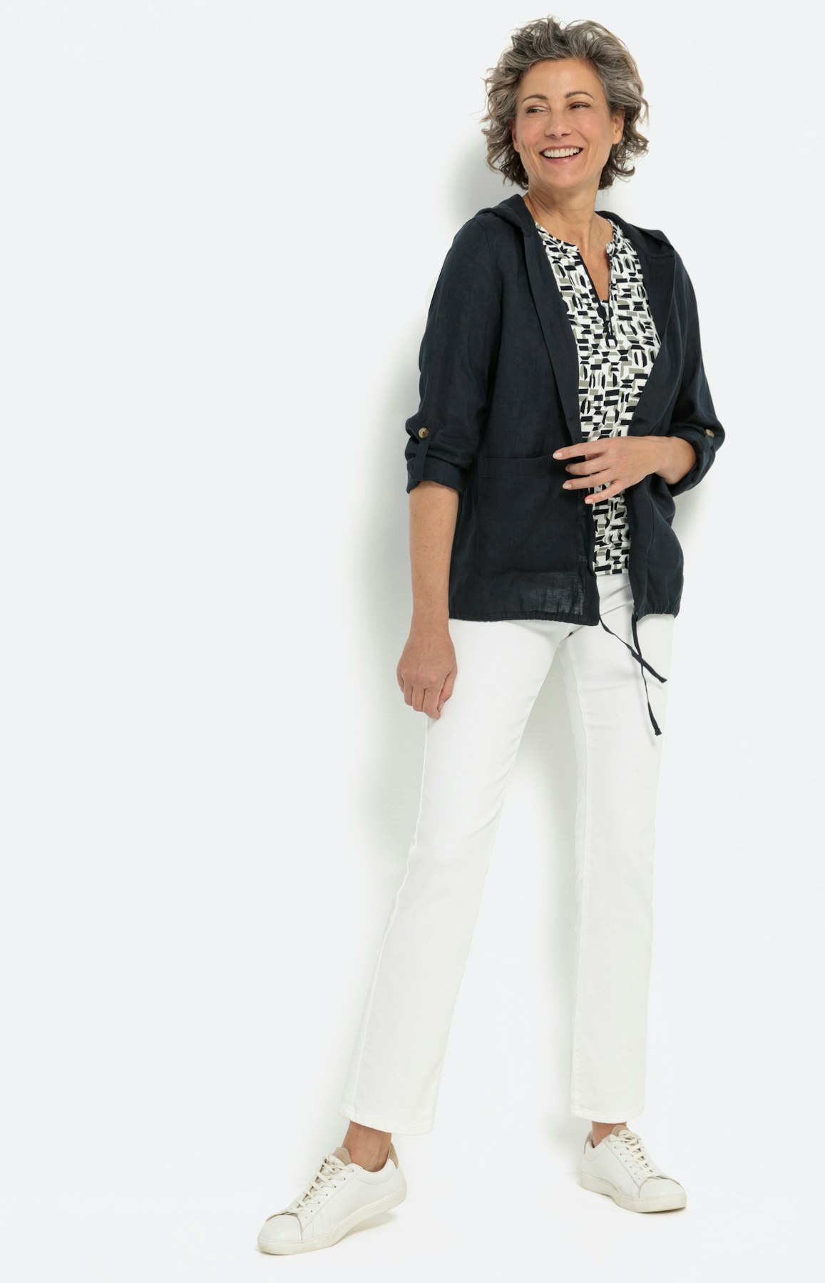 blouse jasje van linnen, navy