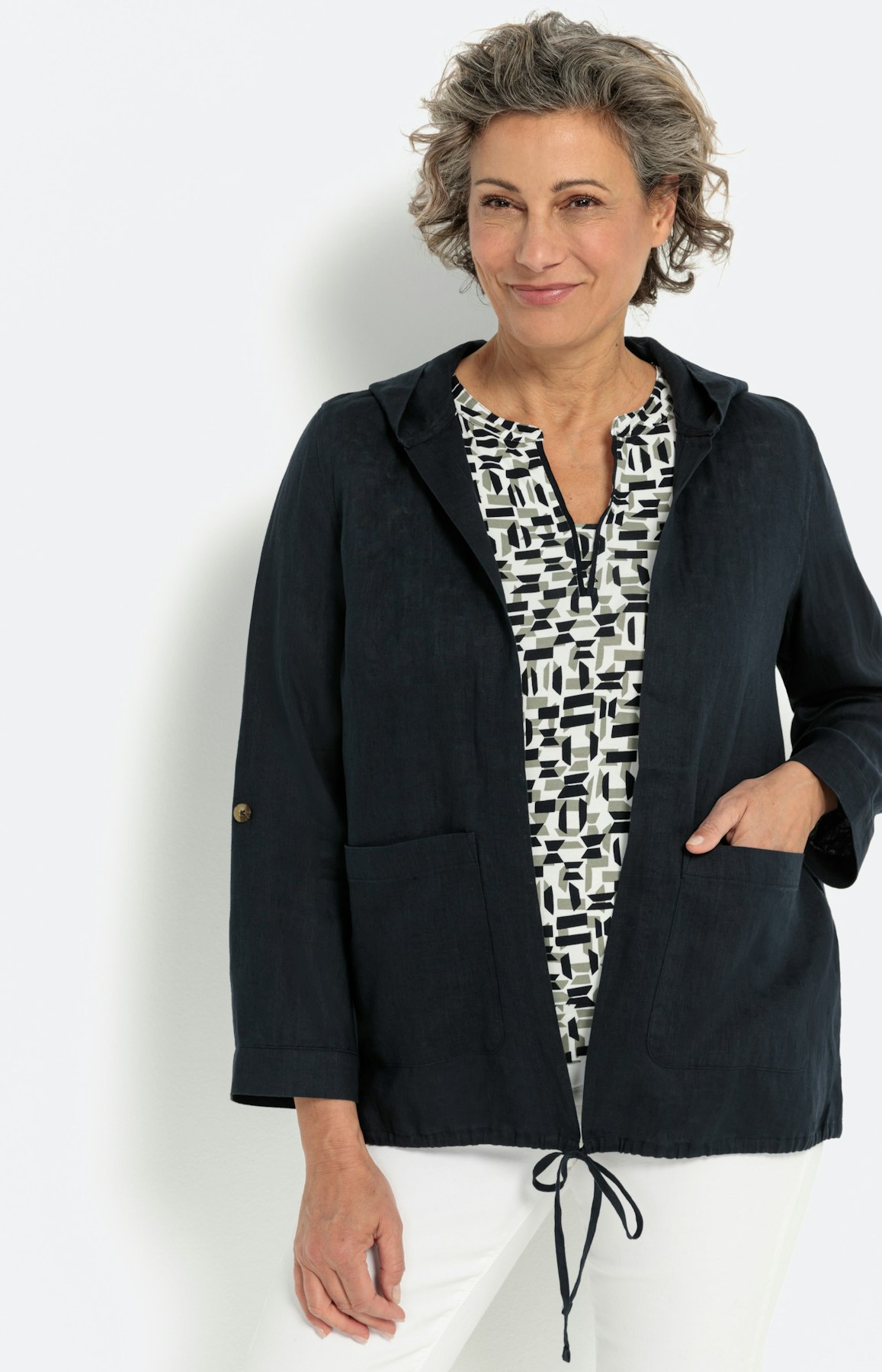 blouse jasje van linnen, navy