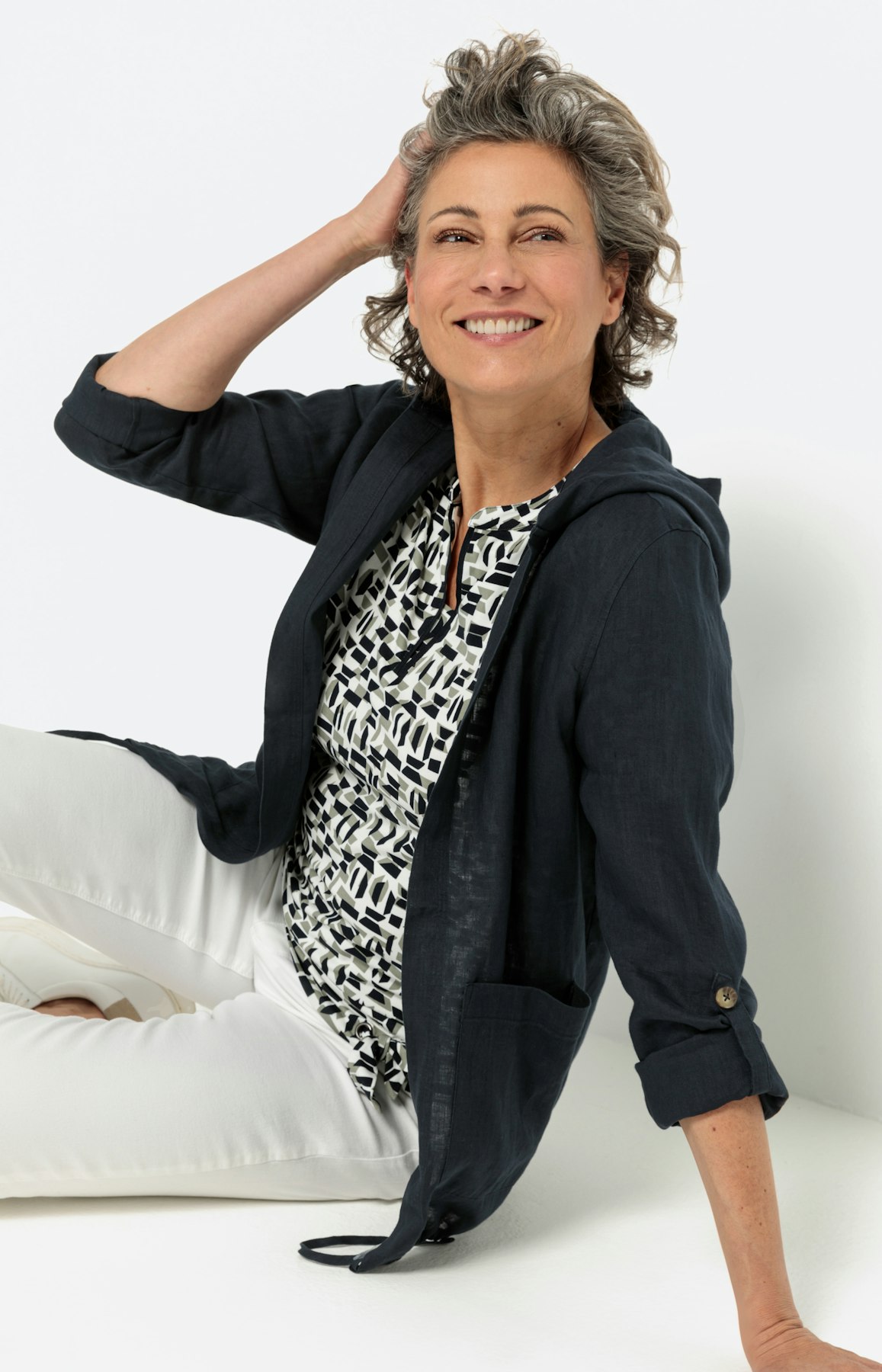 blouse jasje van linnen, navy