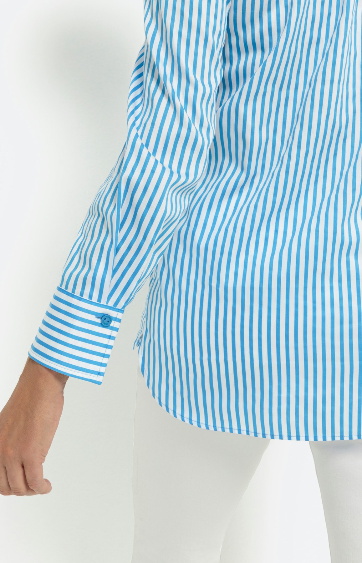 Overhemdblouse met streepen, turquoise