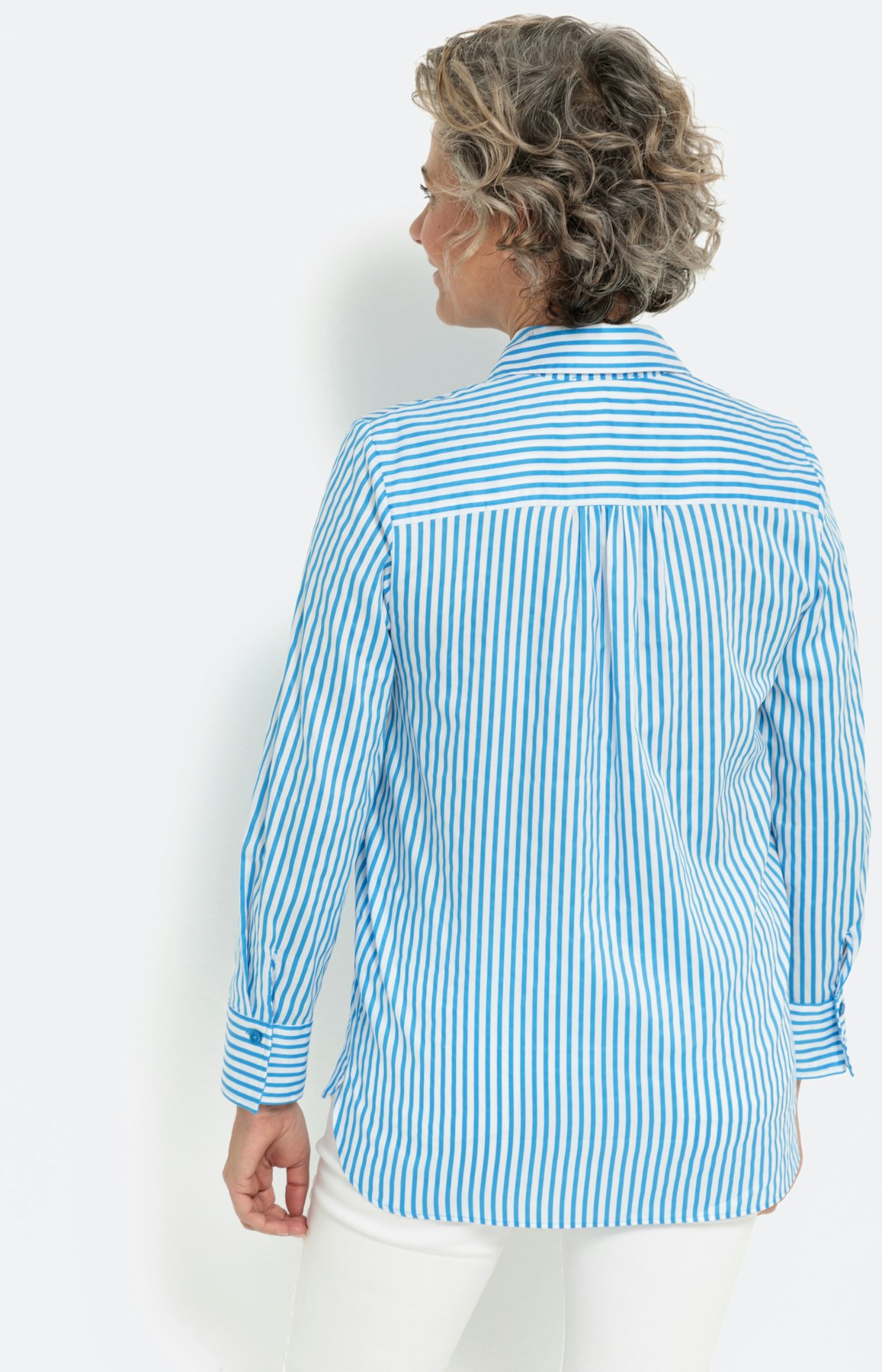 Overhemdblouse met streepen, turquoise