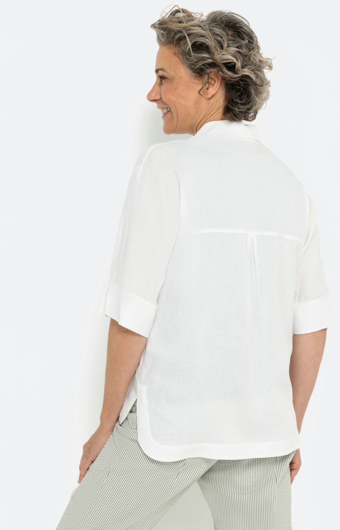 Hemdbluse im Leinen-Mix, weiß