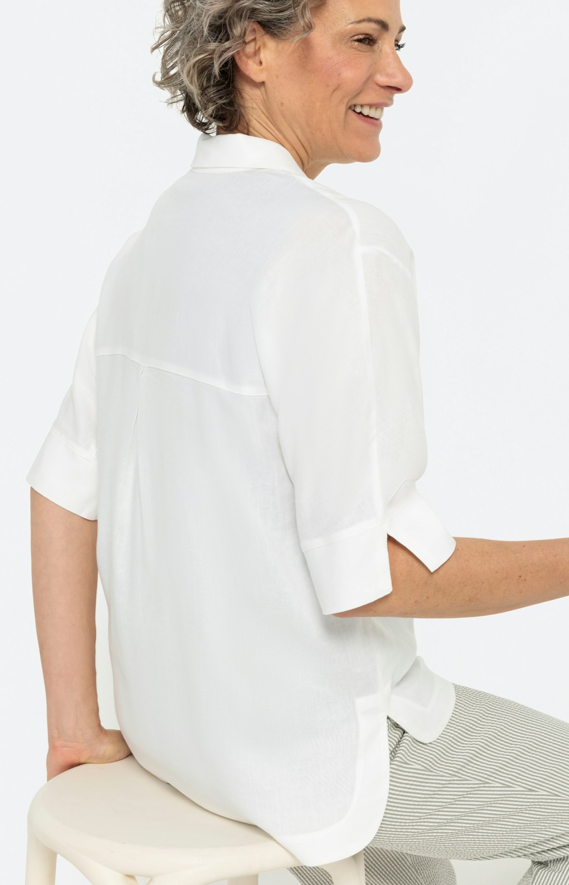 Hemdbluse im Leinen-Mix, weiß