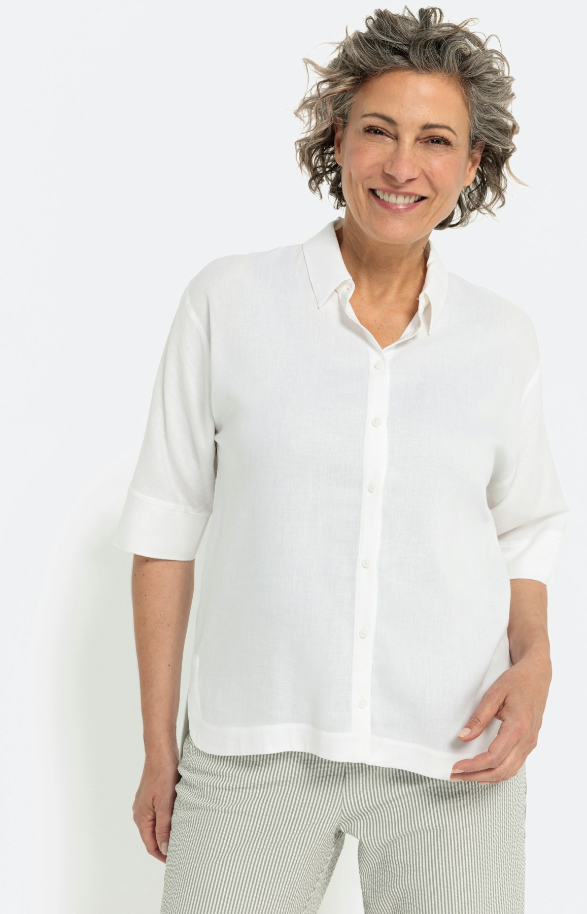 Hemdbluse im Leinen-Mix, weiß