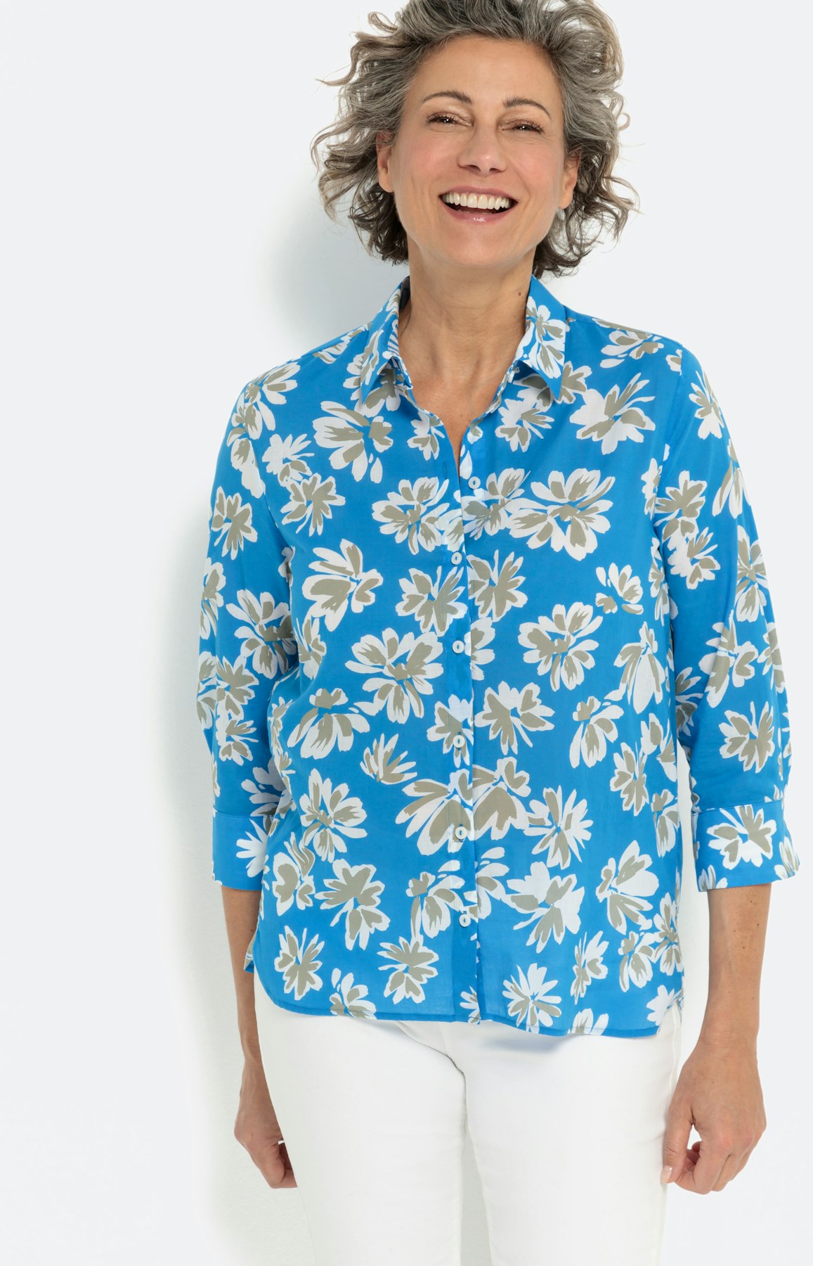 Blouse met bloemenprint, turquoise