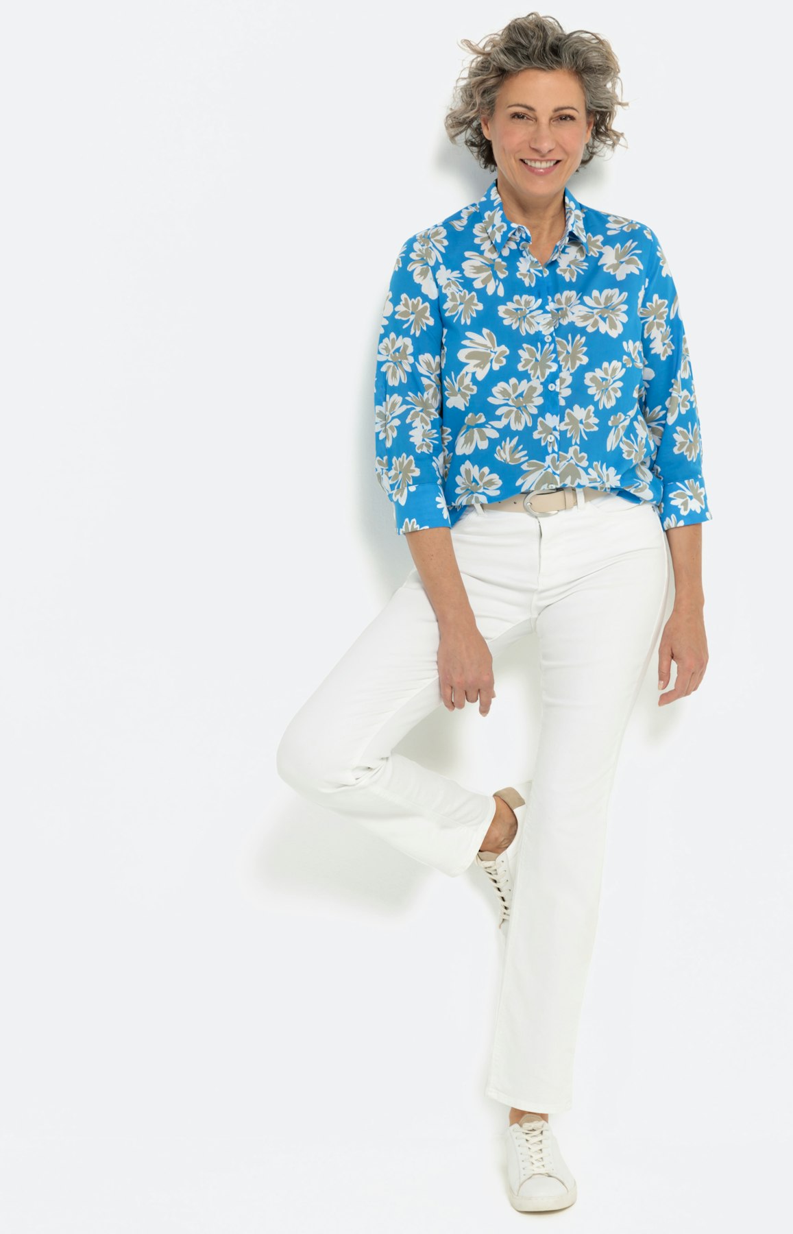 Blouse met bloemenprint, turquoise