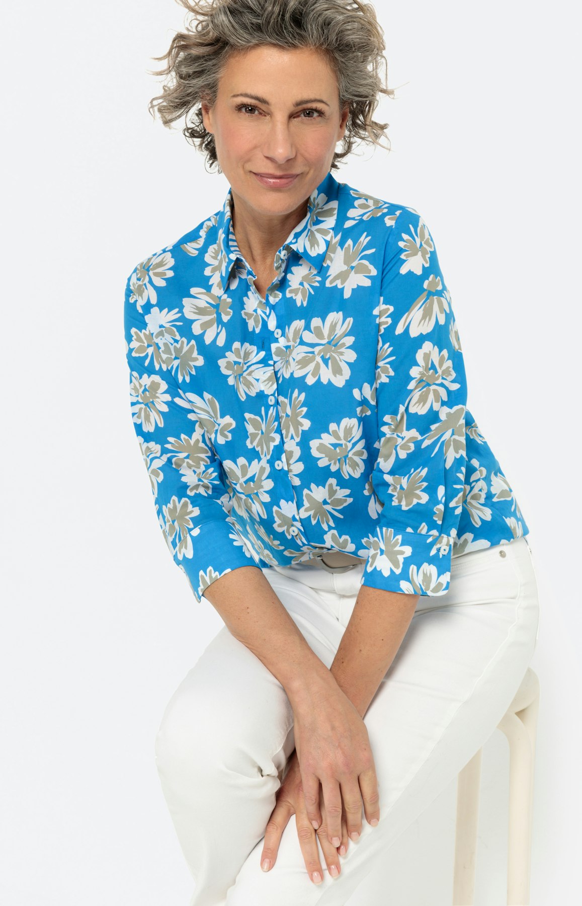 Blouse met bloemenprint, turquoise