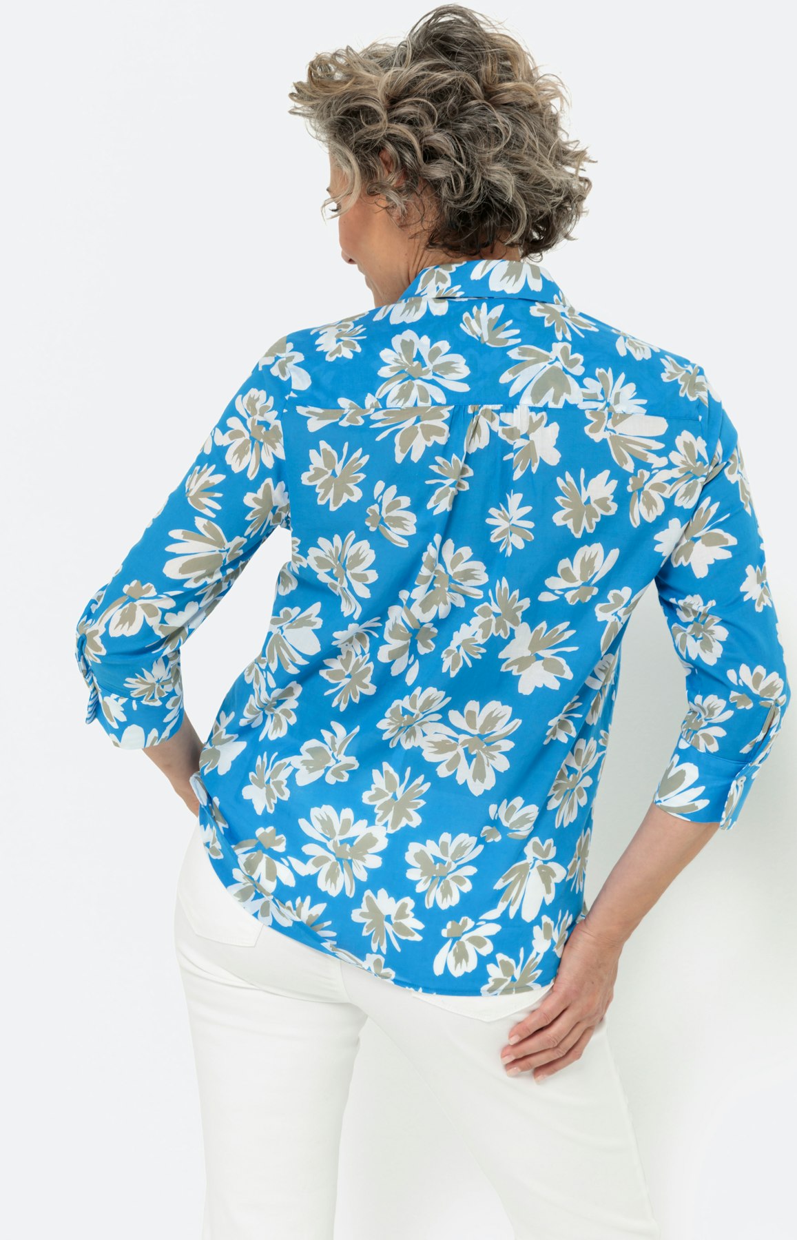 Blouse met bloemenprint, turquoise