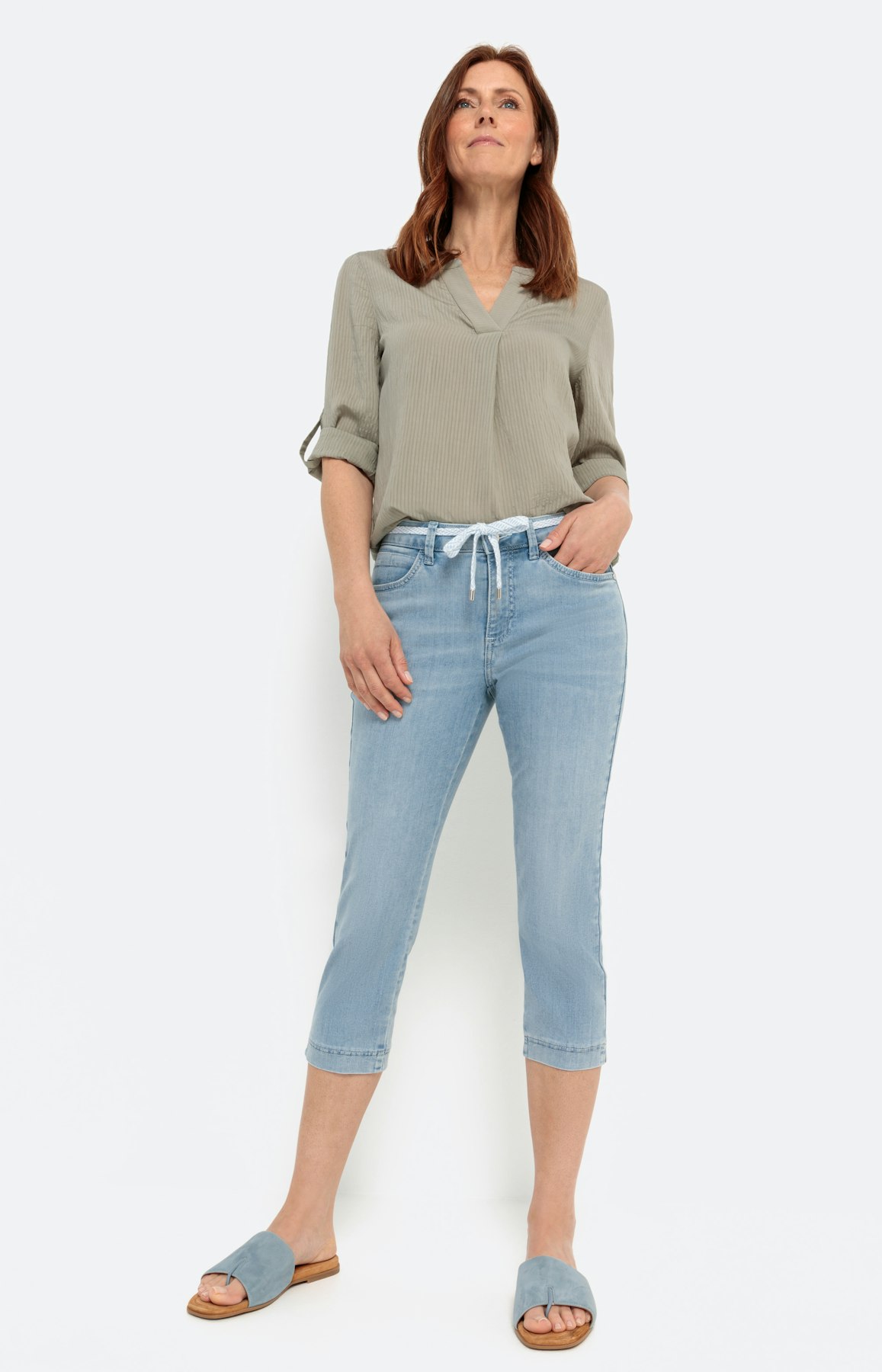 Capri-jeans, bleached denim