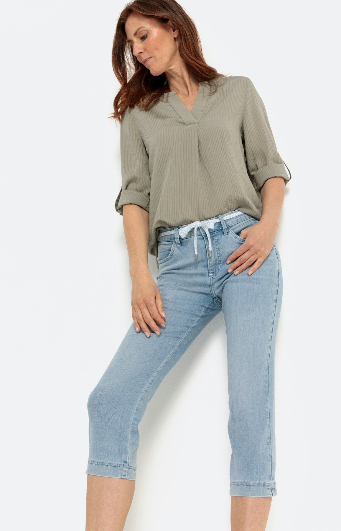 Capri-jeans, bleached denim