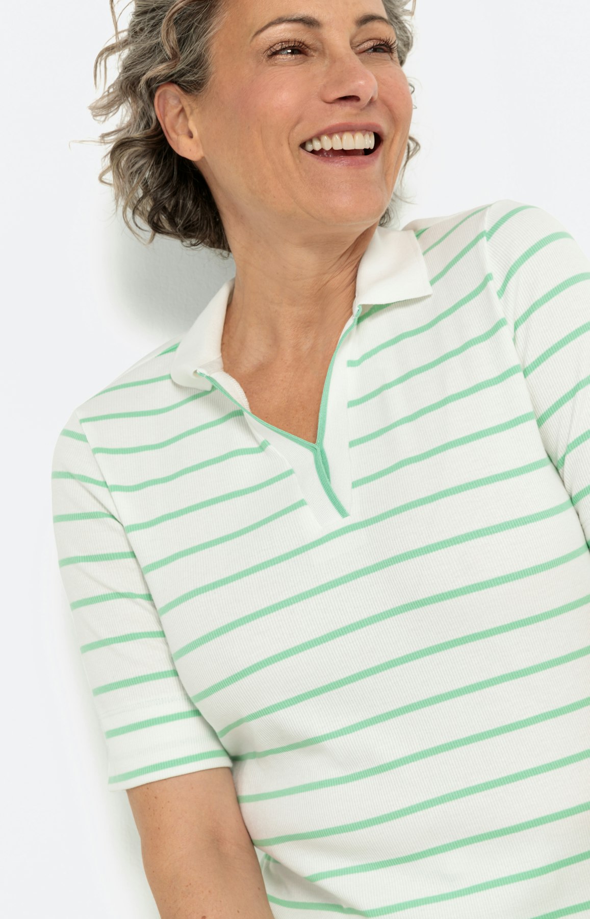 Gestreept poloshirt , mai groen- wit