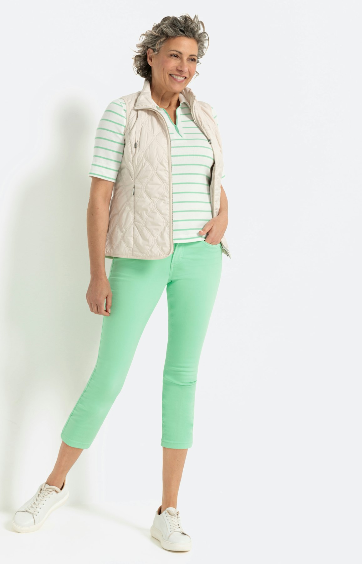 Gestreept poloshirt , mai groen- wit