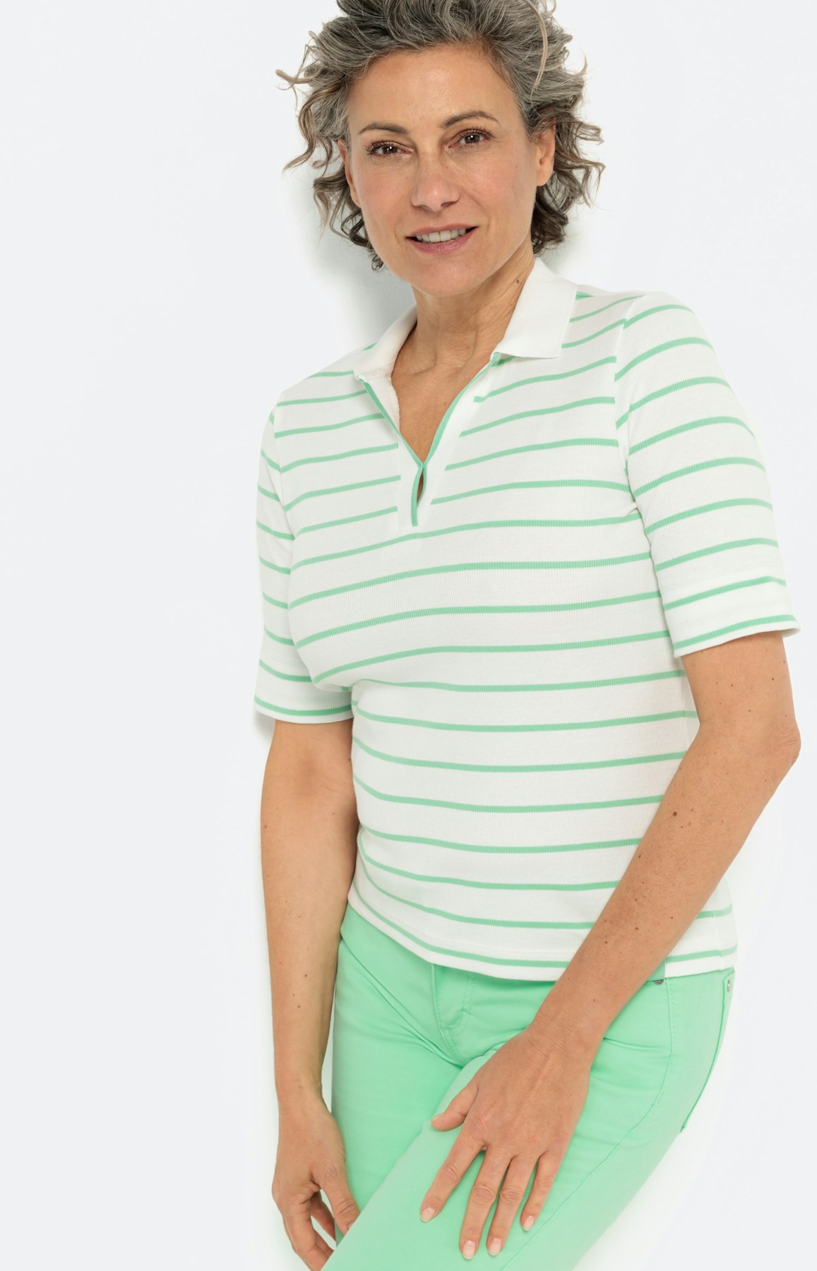 Gestreept poloshirt , mai groen- wit