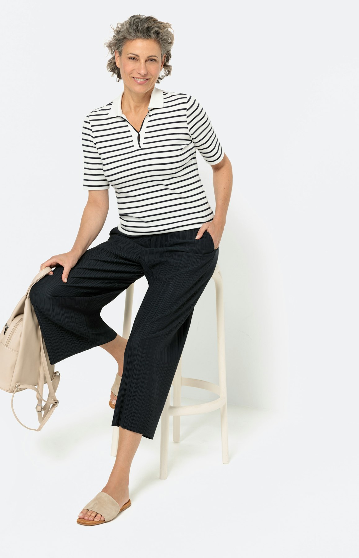 Gestreeptes poloshirt, navy - wit