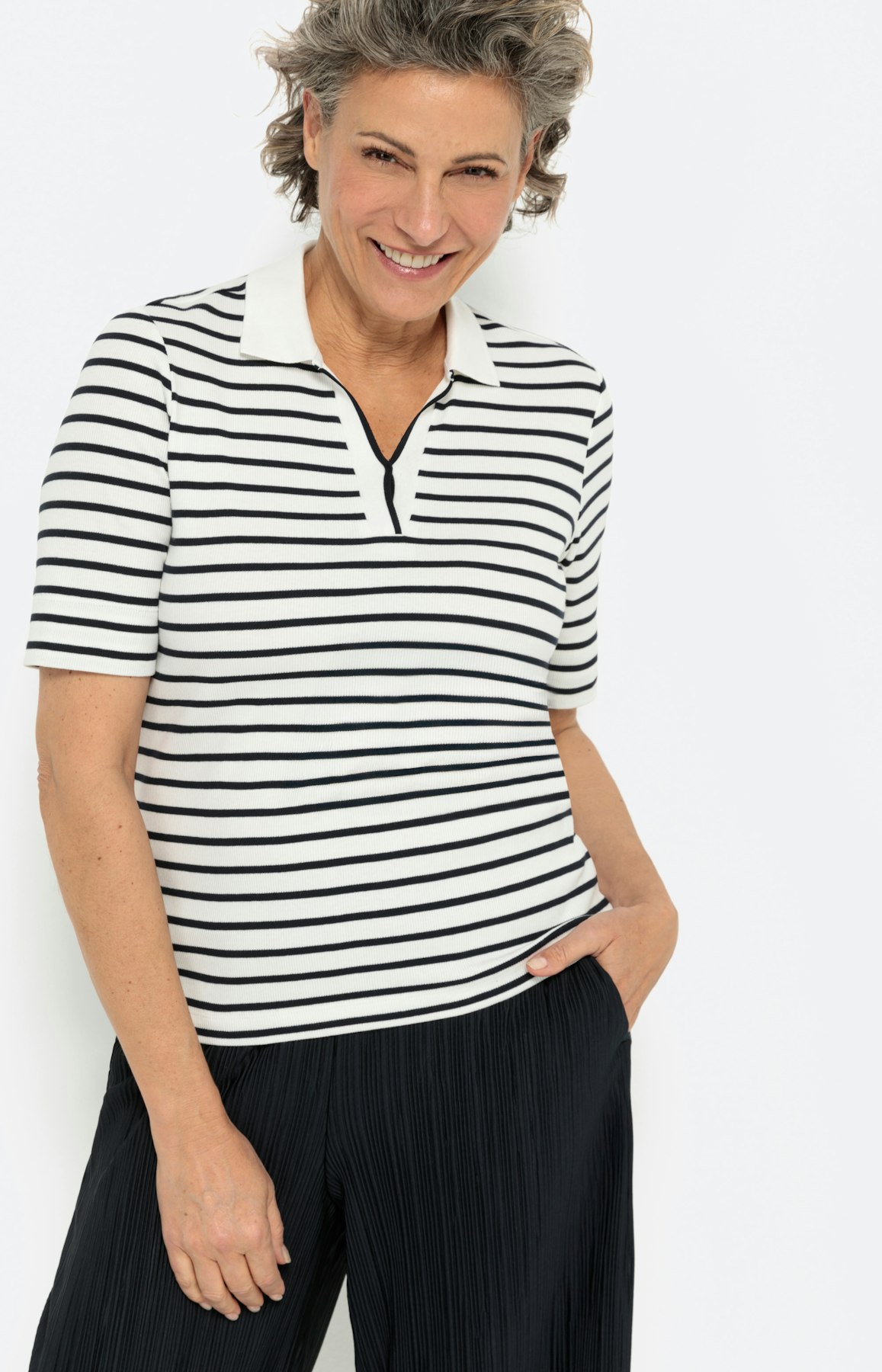 Gestreeptes poloshirt, navy - wit