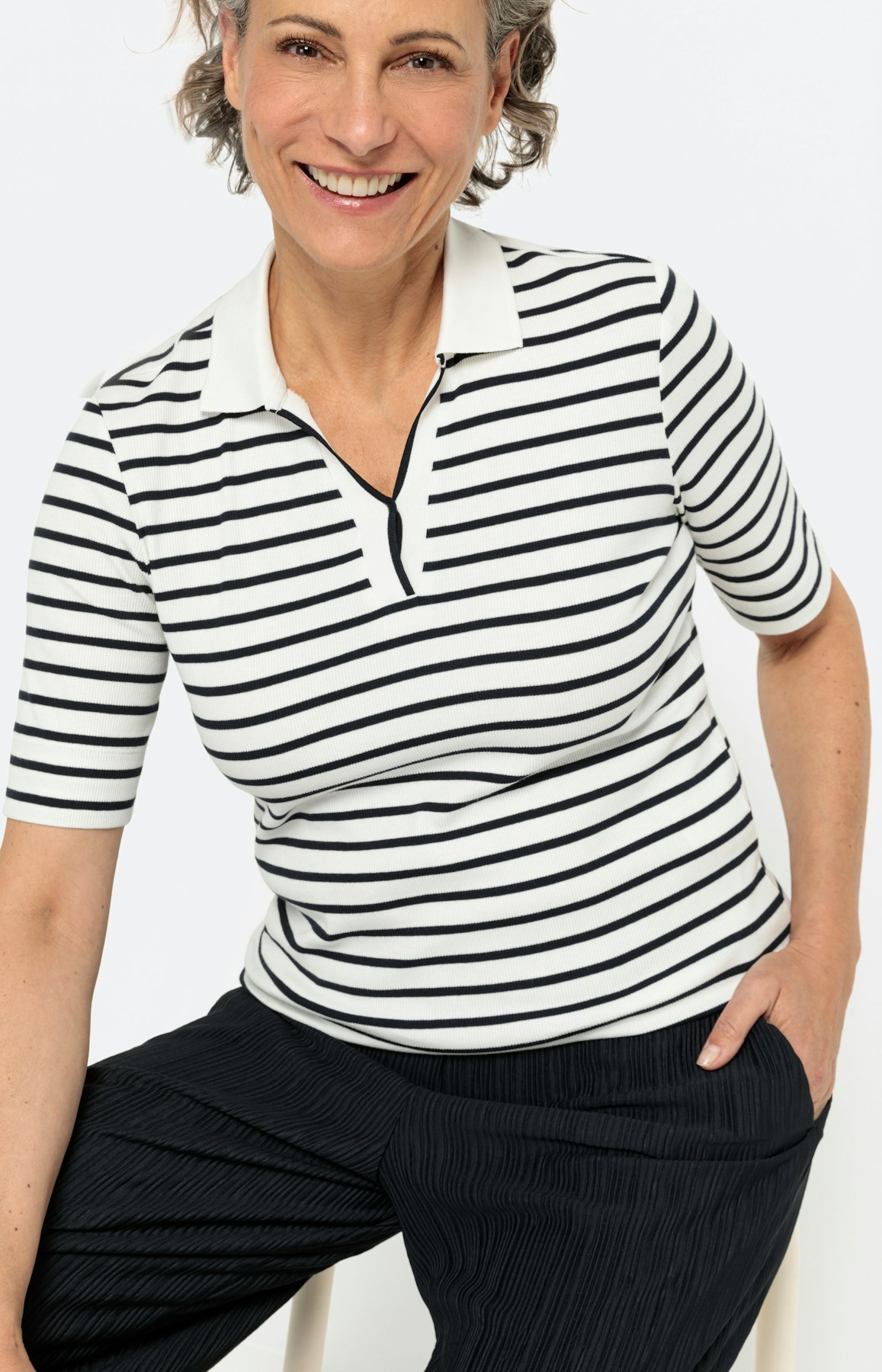 Gestreeptes poloshirt, navy - wit