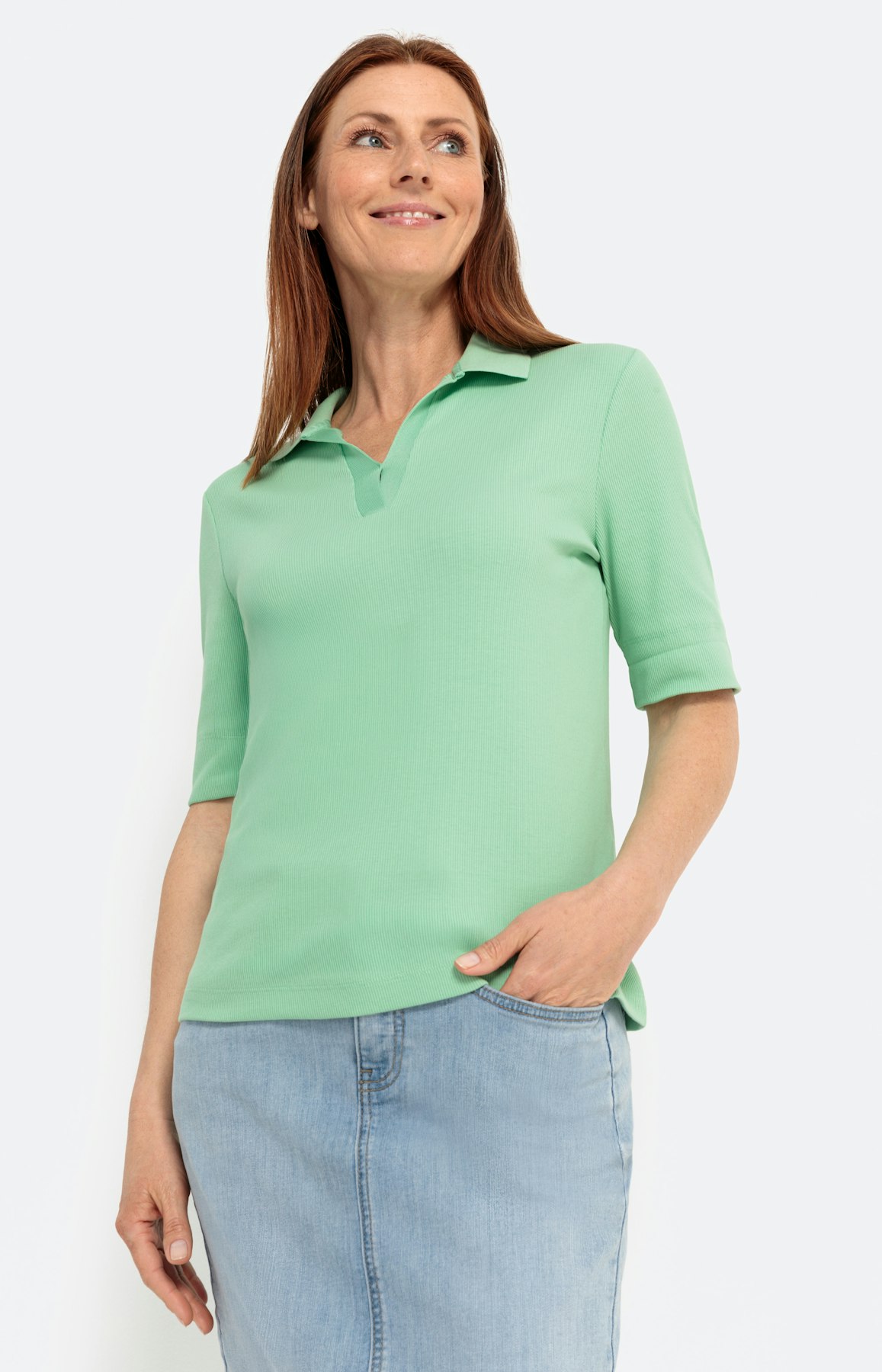 Poloshirt mit V-Ausschnitt, maigrün