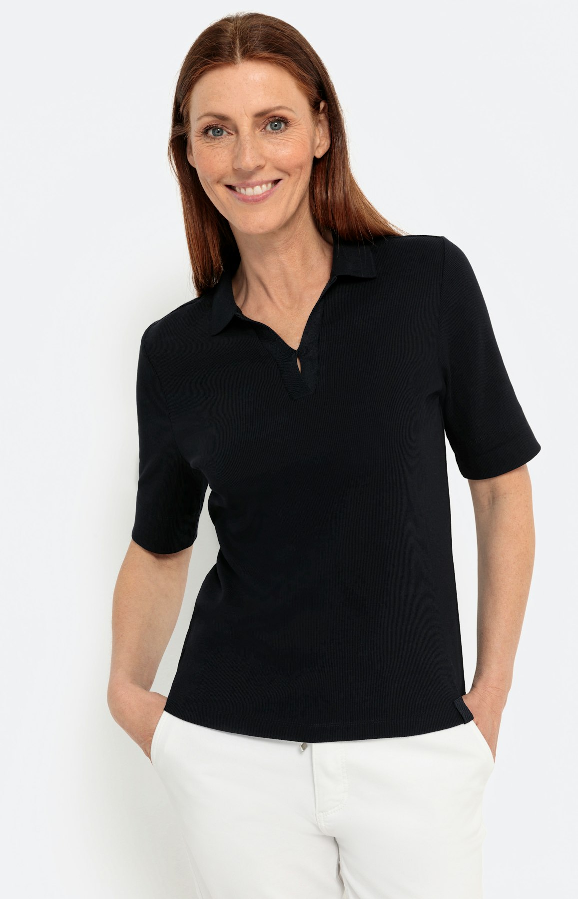 Poloshirt mit V-Ausschnitt, navy