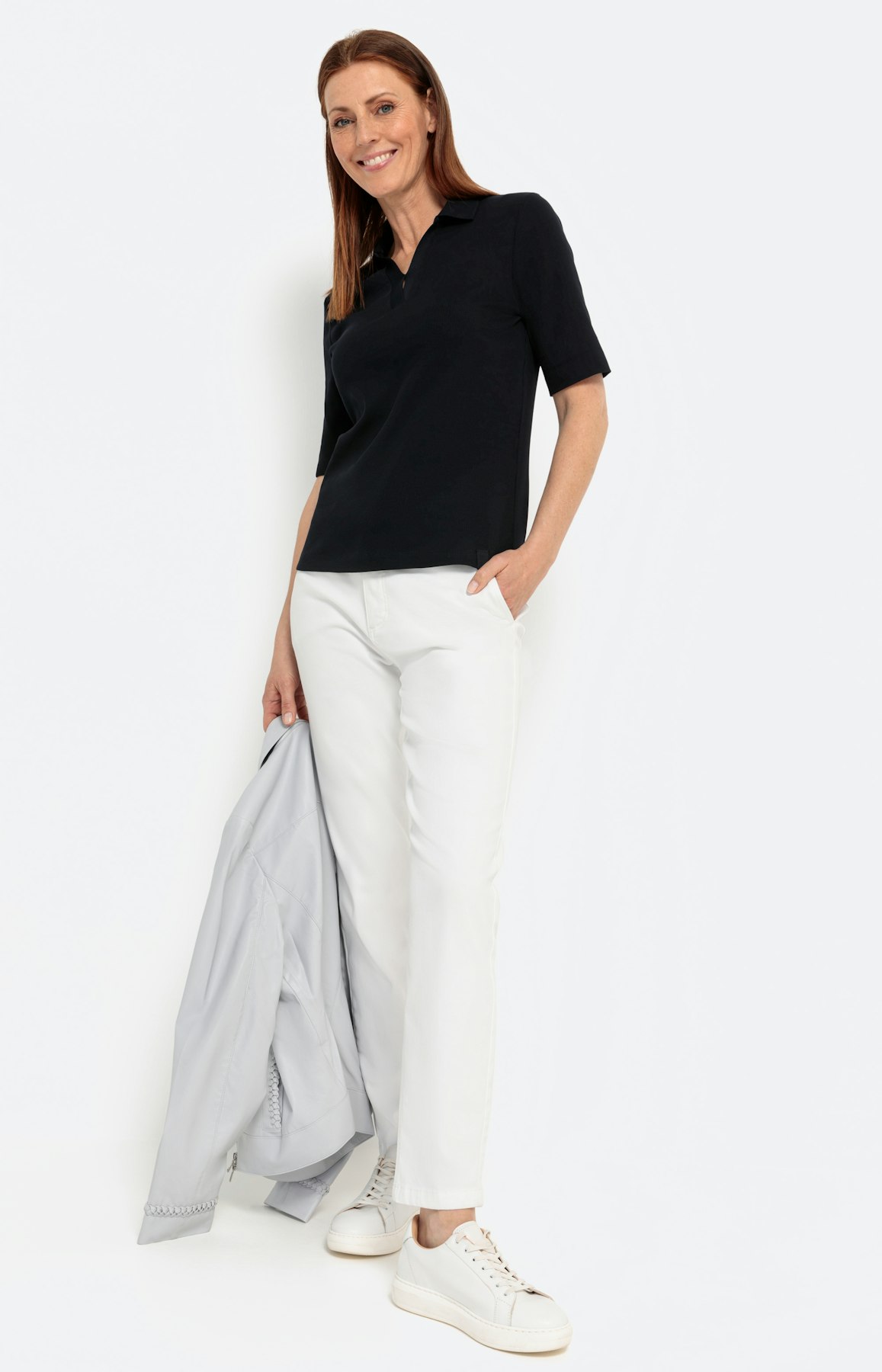 Poloshirt mit V-Ausschnitt, navy