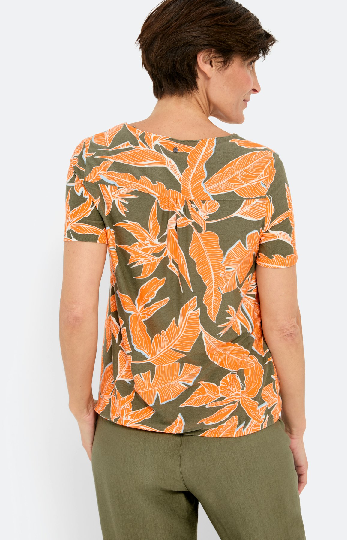 T-shirt met tropical print, khaki orange