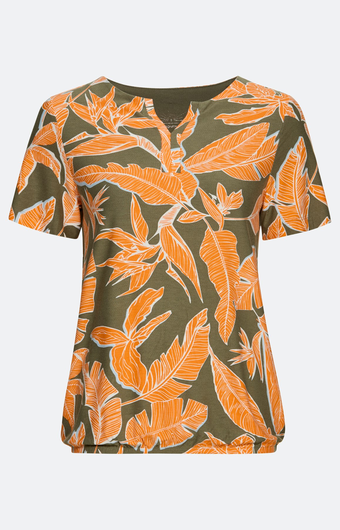 T-shirt met tropical print, khaki orange