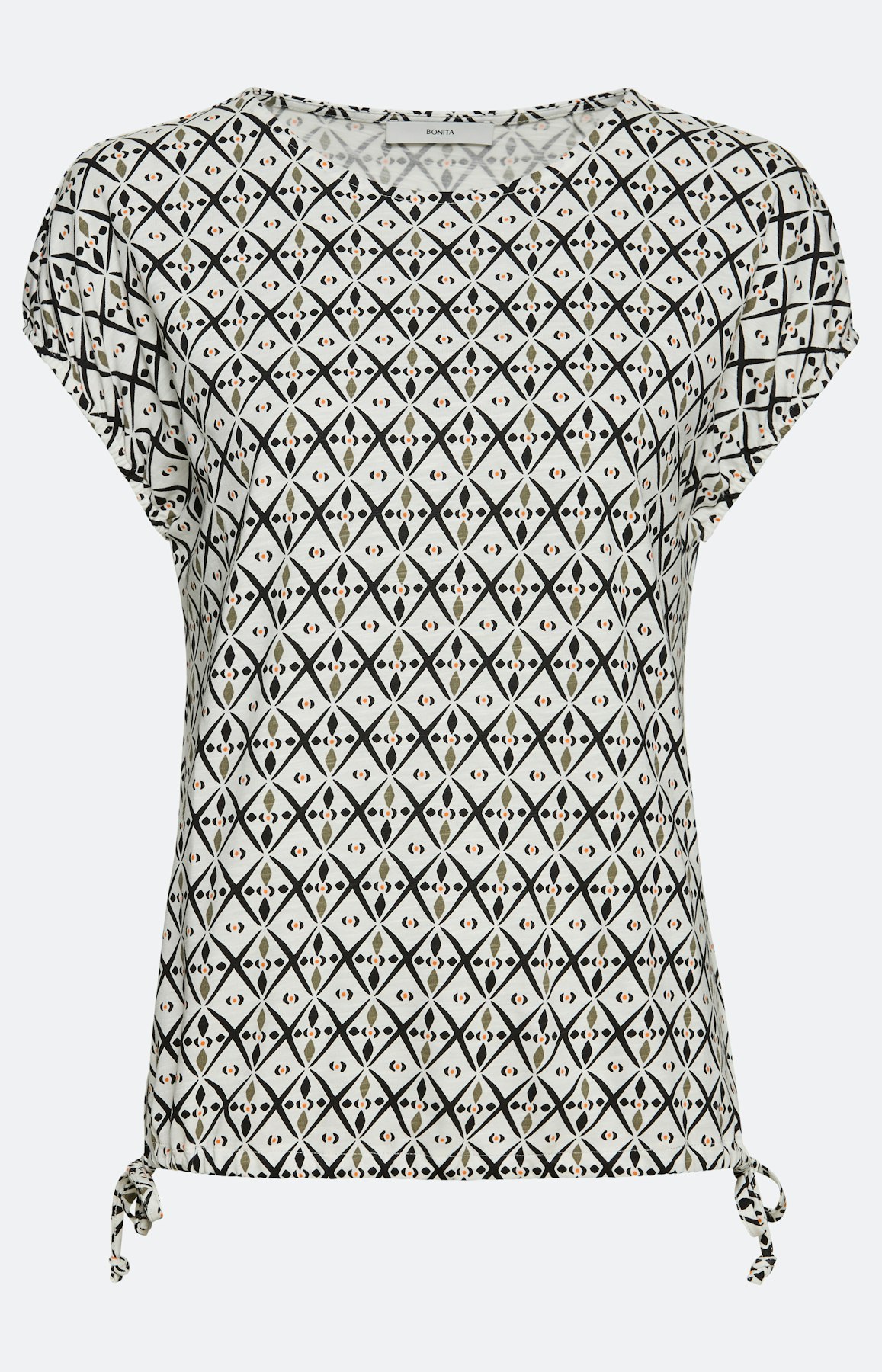 Modern shirt met ethno motief, khaki wit