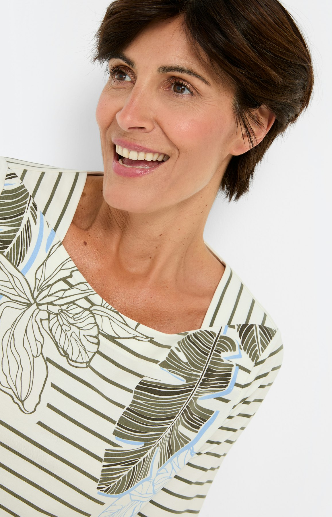 Strepen t-shirt met bladeren, khaki