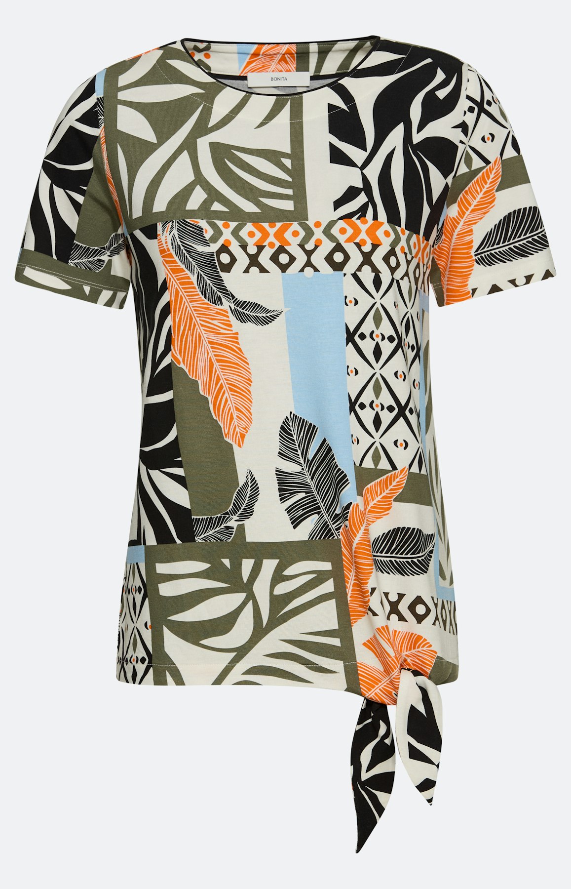 T-shirt met patchprint, olief tropical