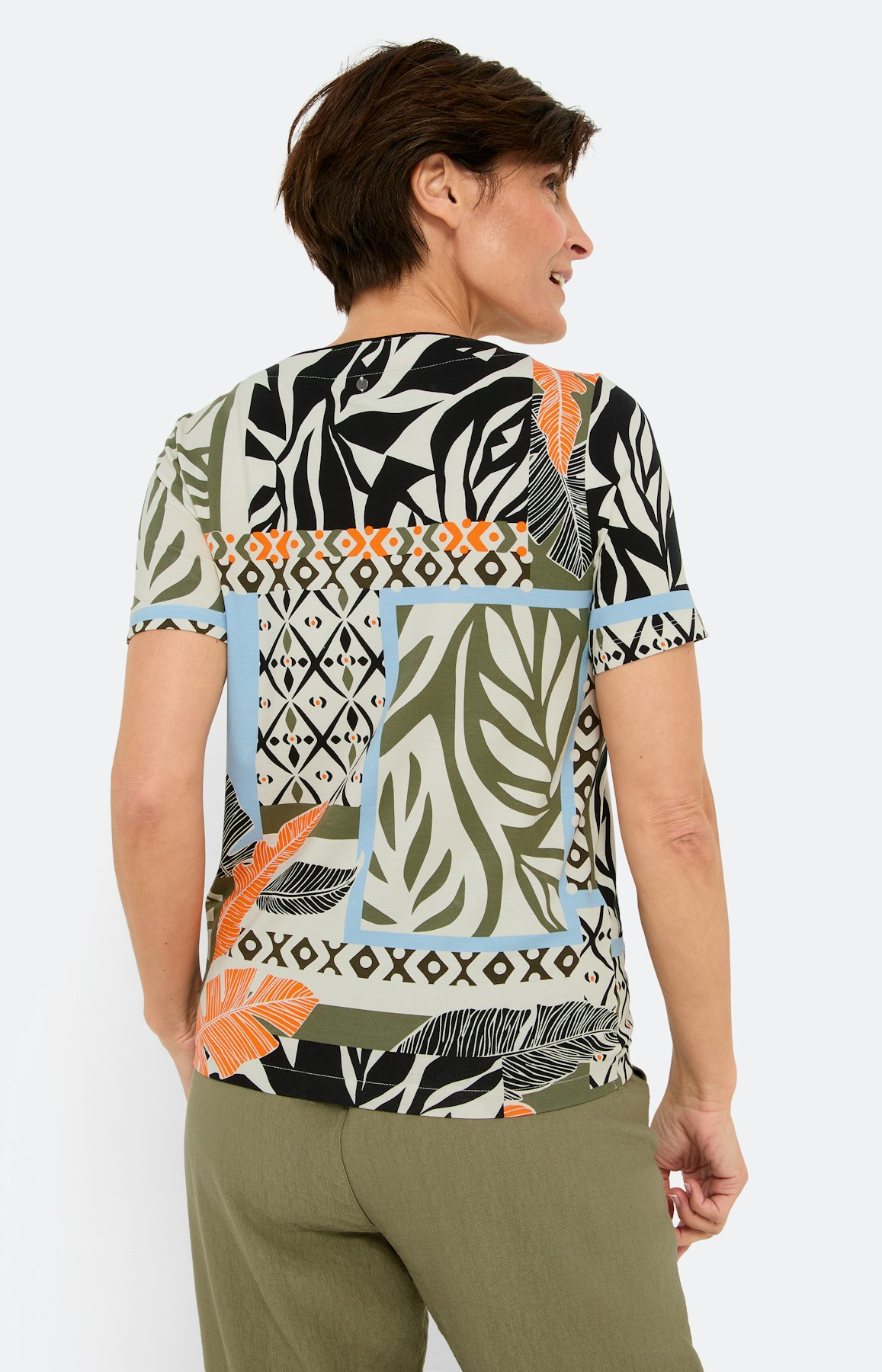 T-shirt met patchprint, olief tropical