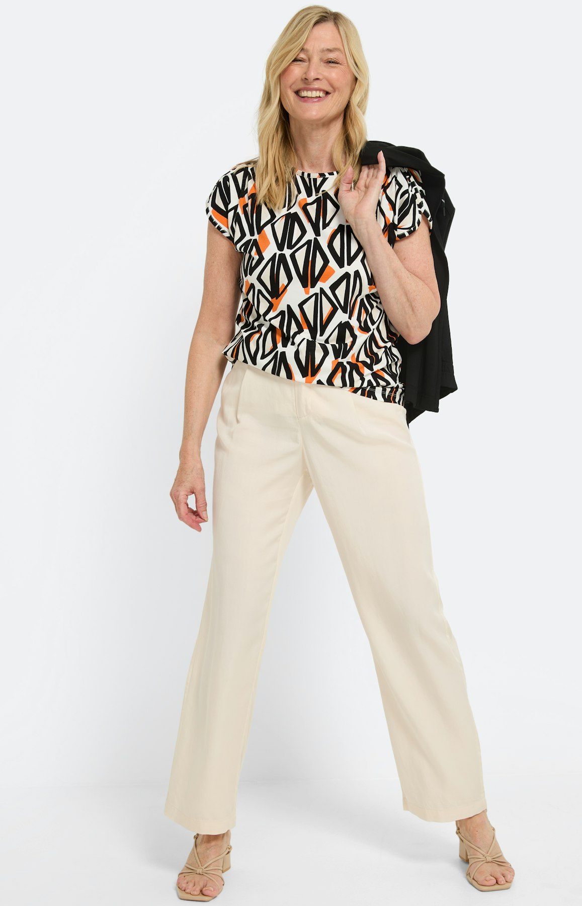 Viscose t-shirt met dessin, zwart wit