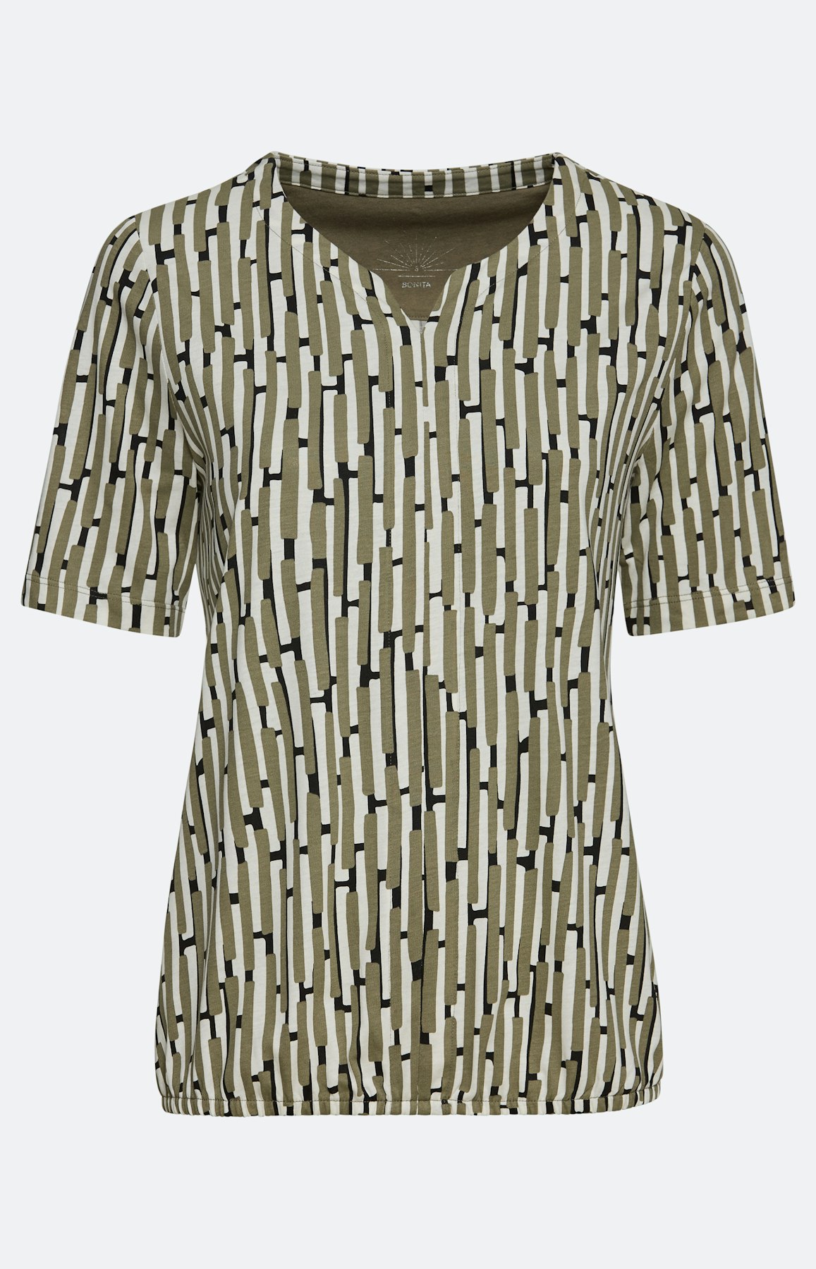 T-shirt met bamboo streepen print, khaki