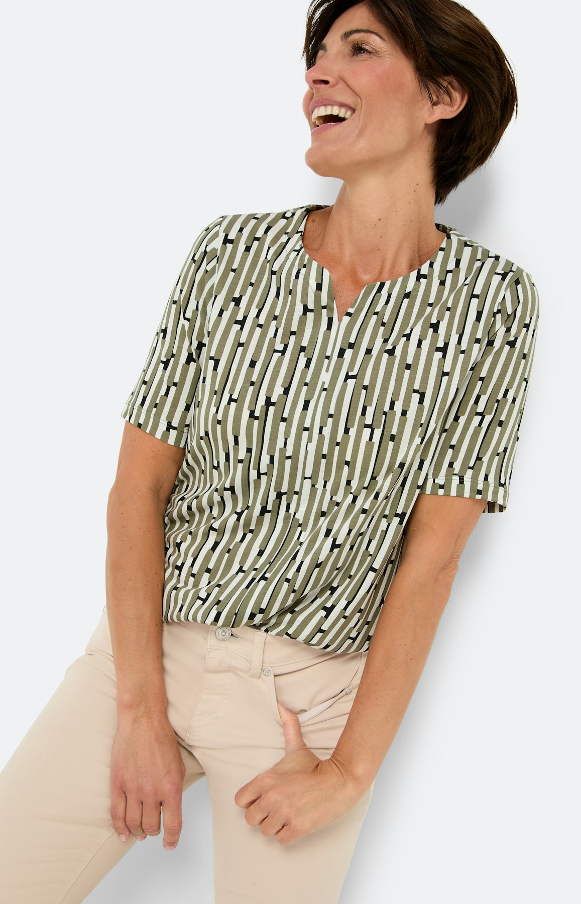 T-shirt met bamboo streepen print, khaki
