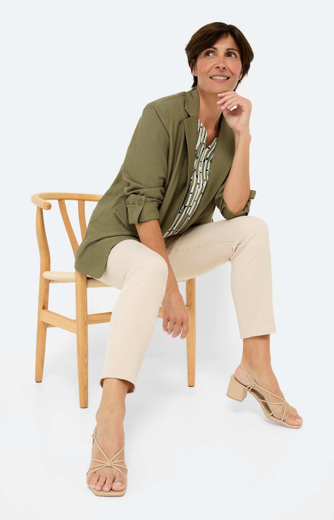 T-shirt met bamboo streepen print, khaki