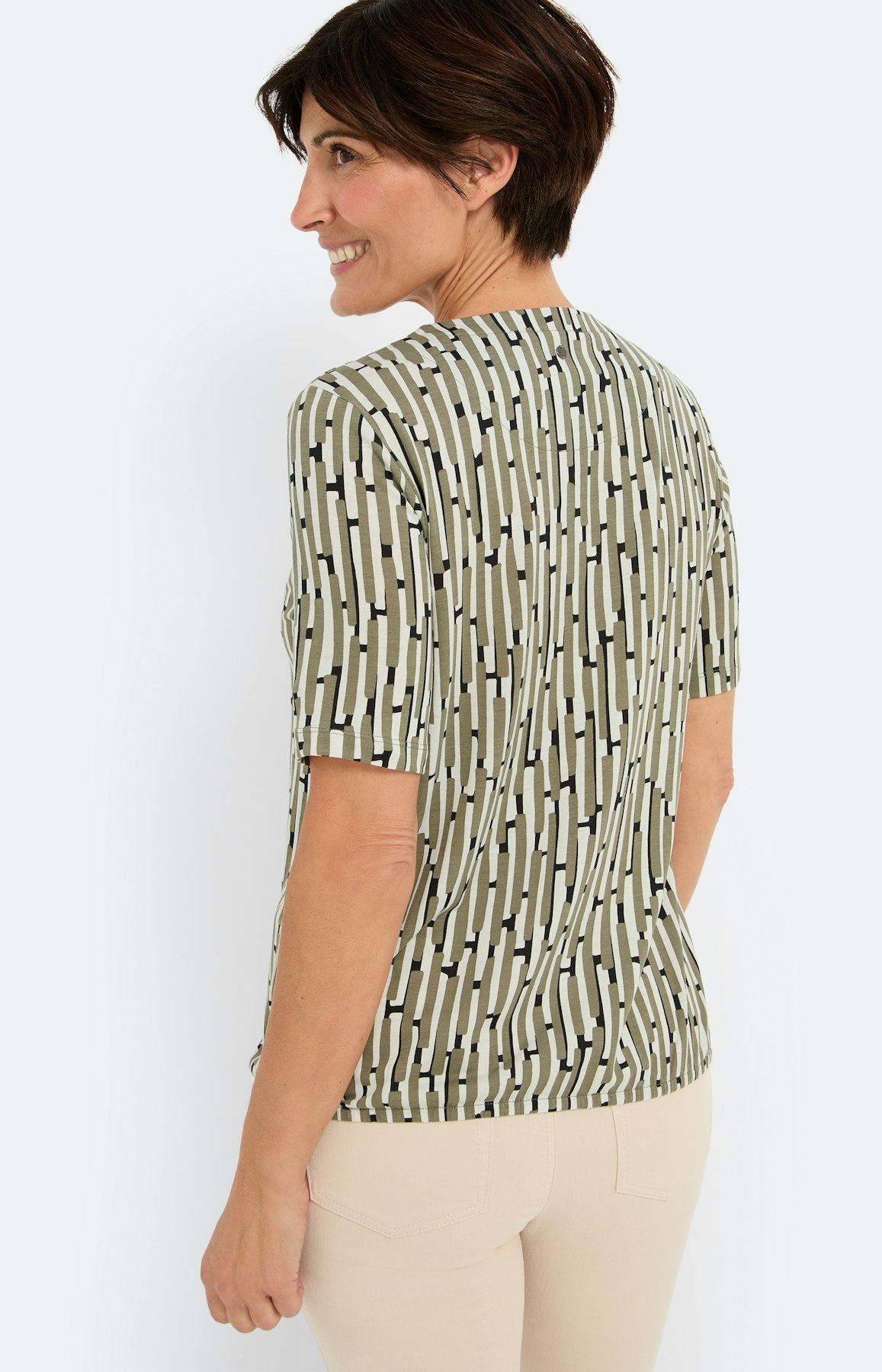 T-shirt met bamboo streepen print, khaki