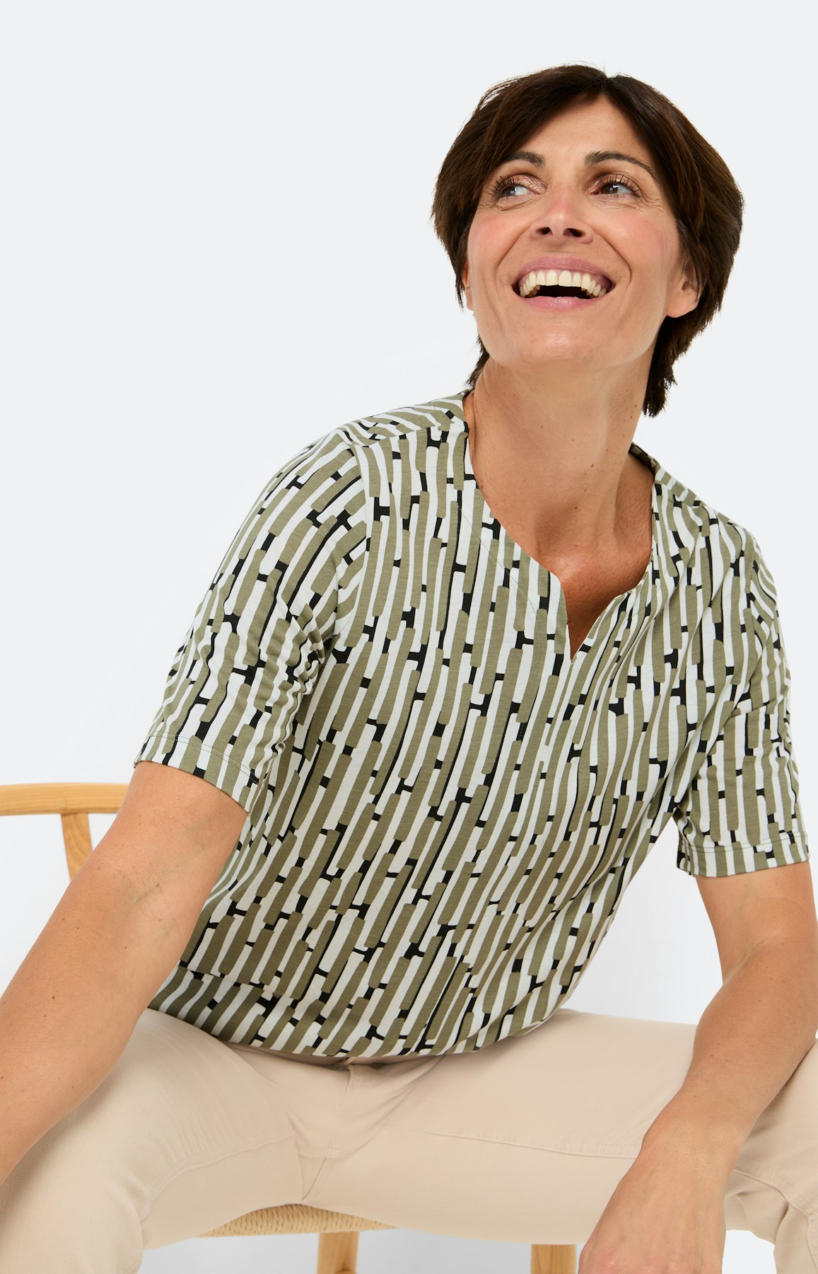 T-shirt met bamboo streepen print, khaki