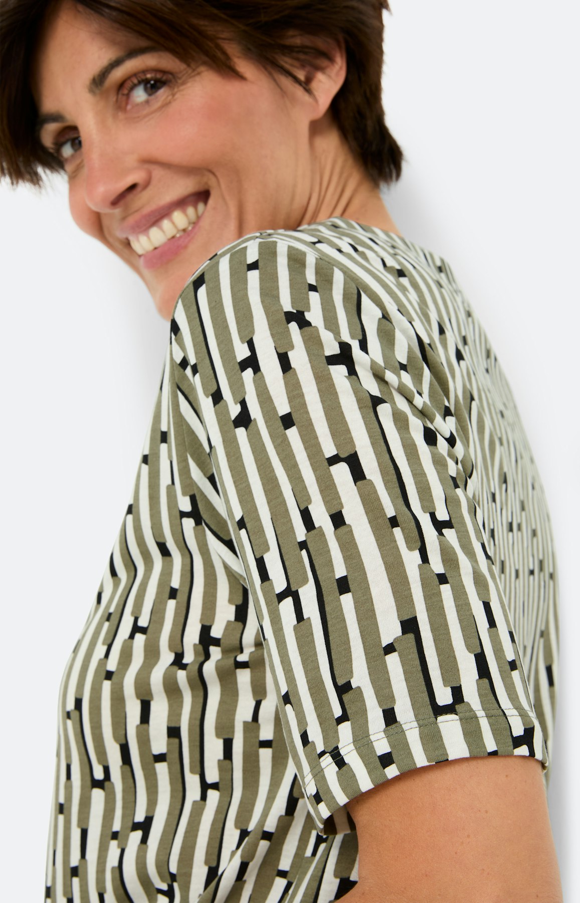 T-shirt met bamboo streepen print, khaki