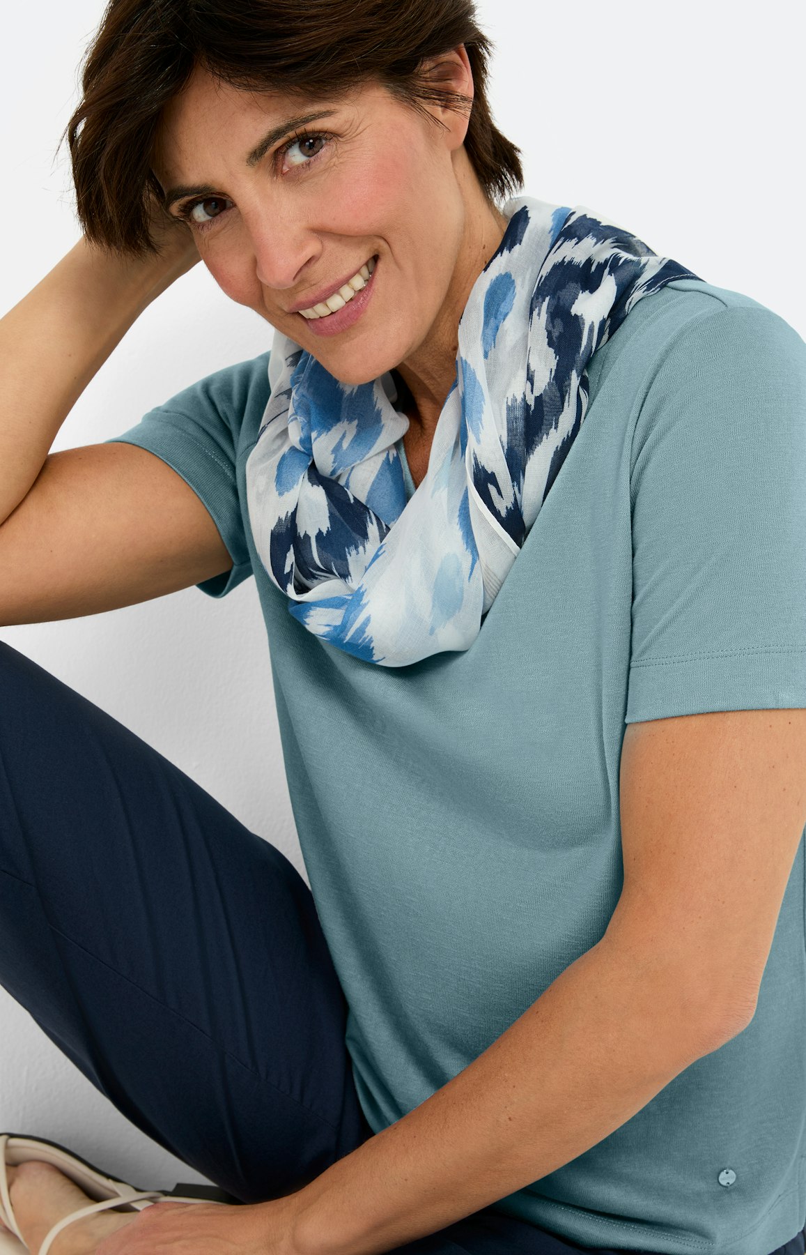 T-shirt van linnen-optiek, turquoise