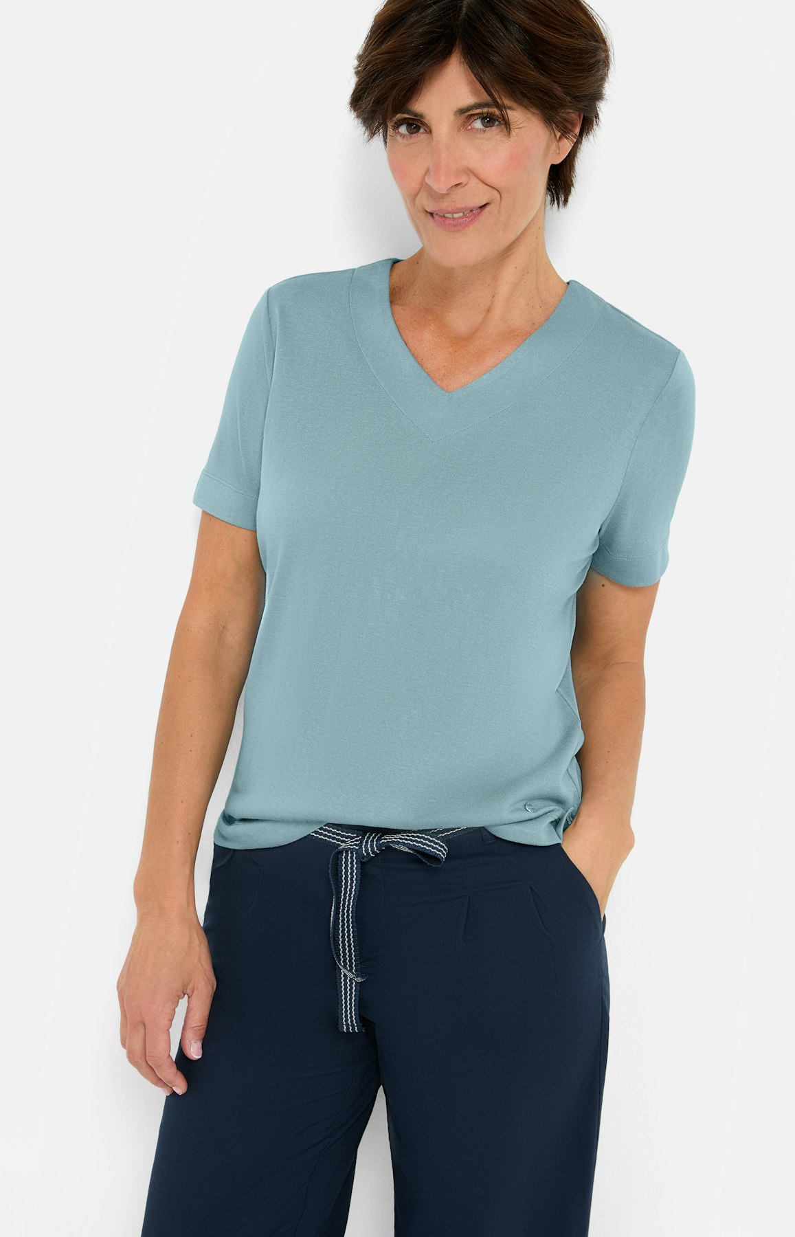 T-shirt van linnen-optiek, turquoise