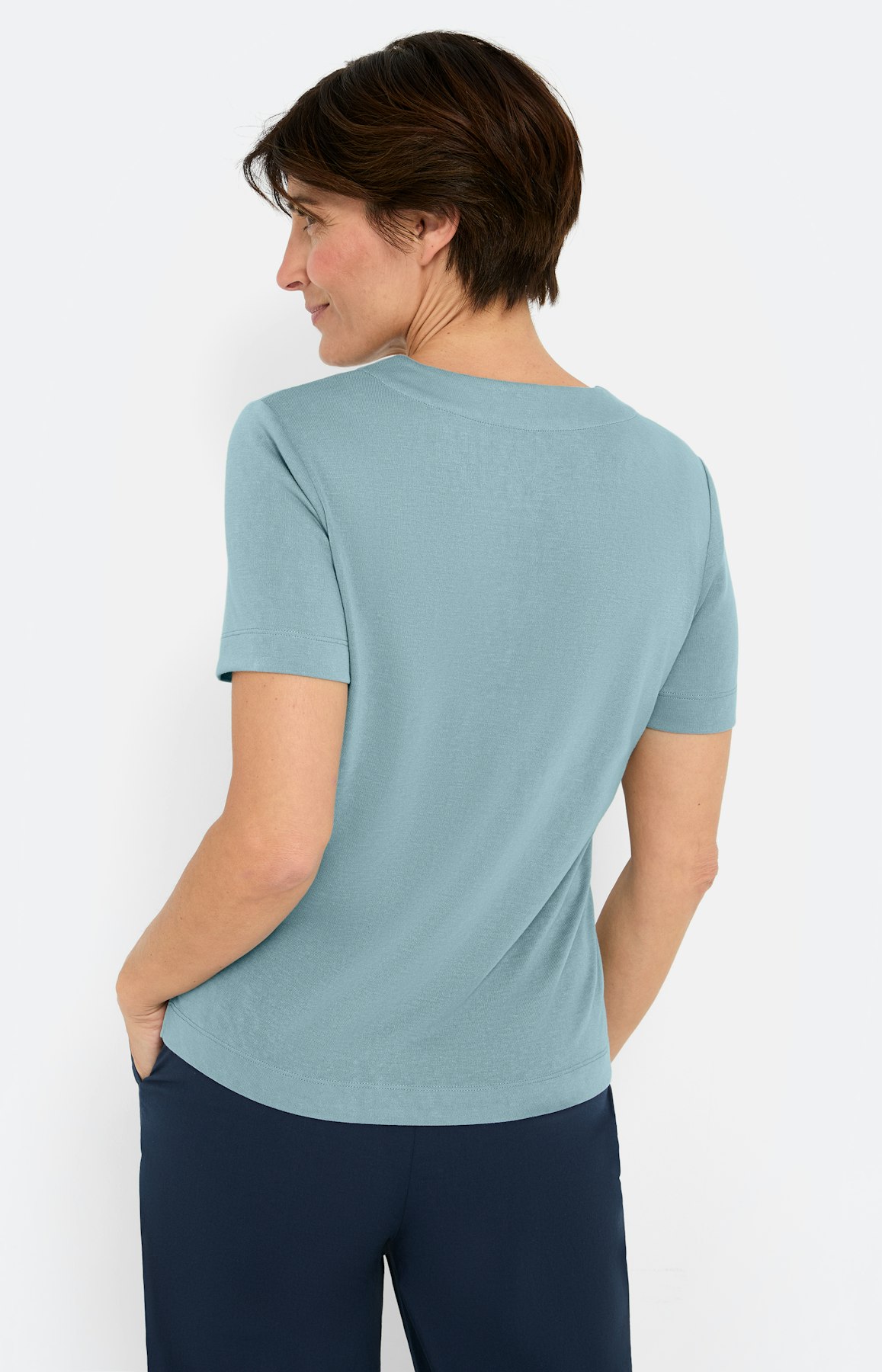 T-shirt van linnen-optiek, turquoise