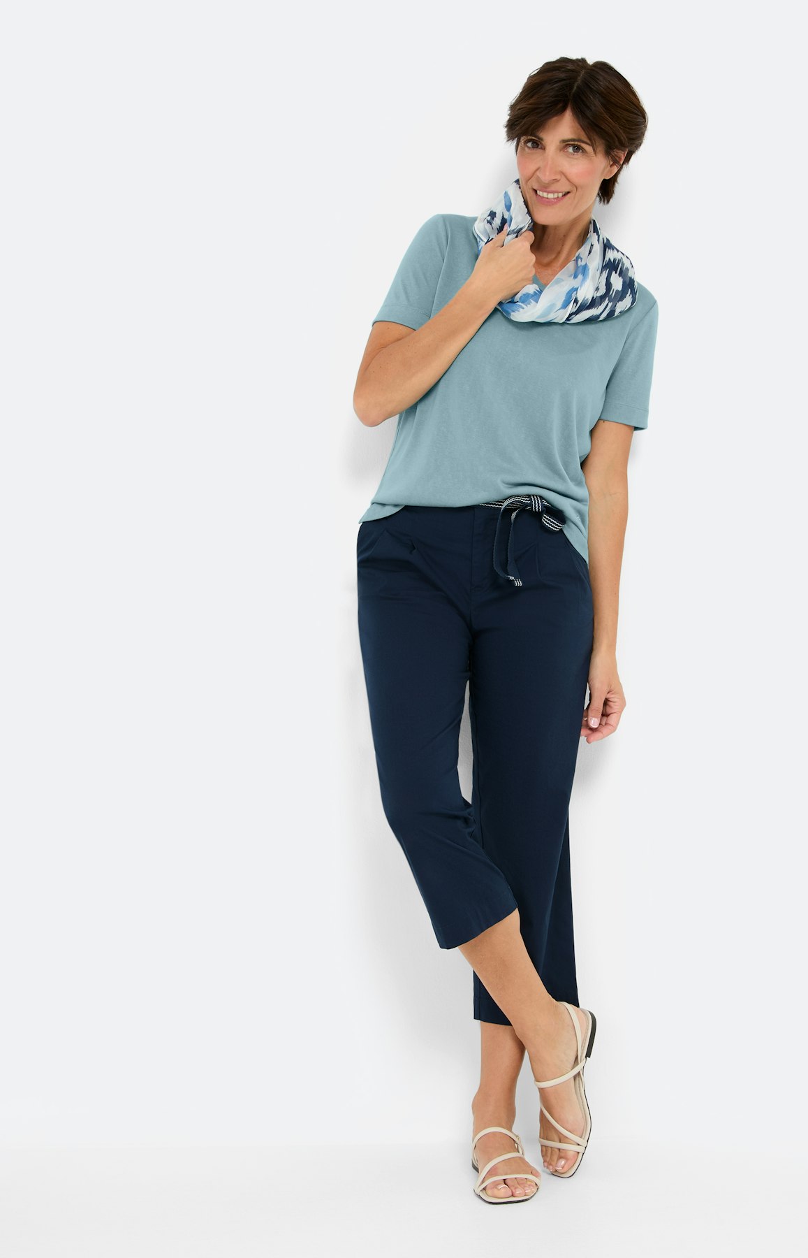 T-shirt van linnen-optiek, turquoise