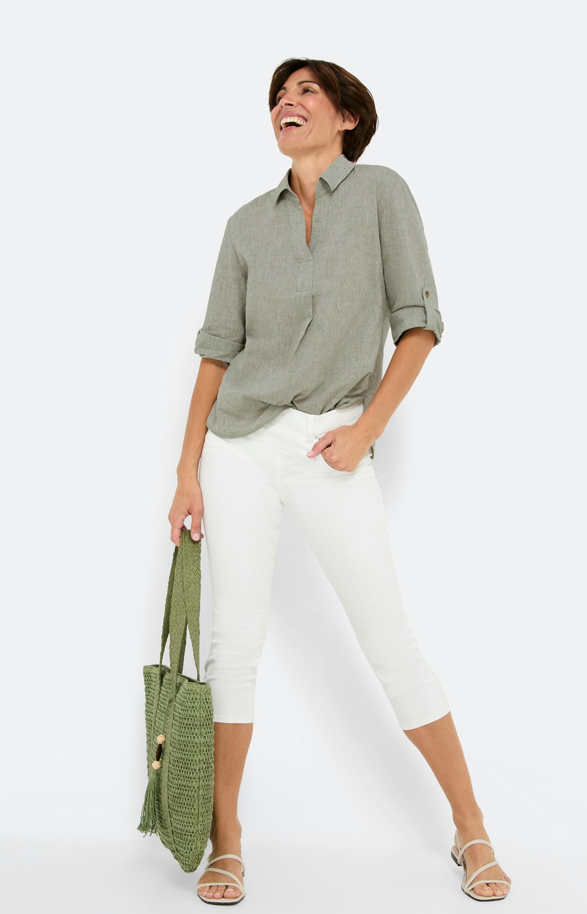 Stretch Capri-Jeggings, weiß