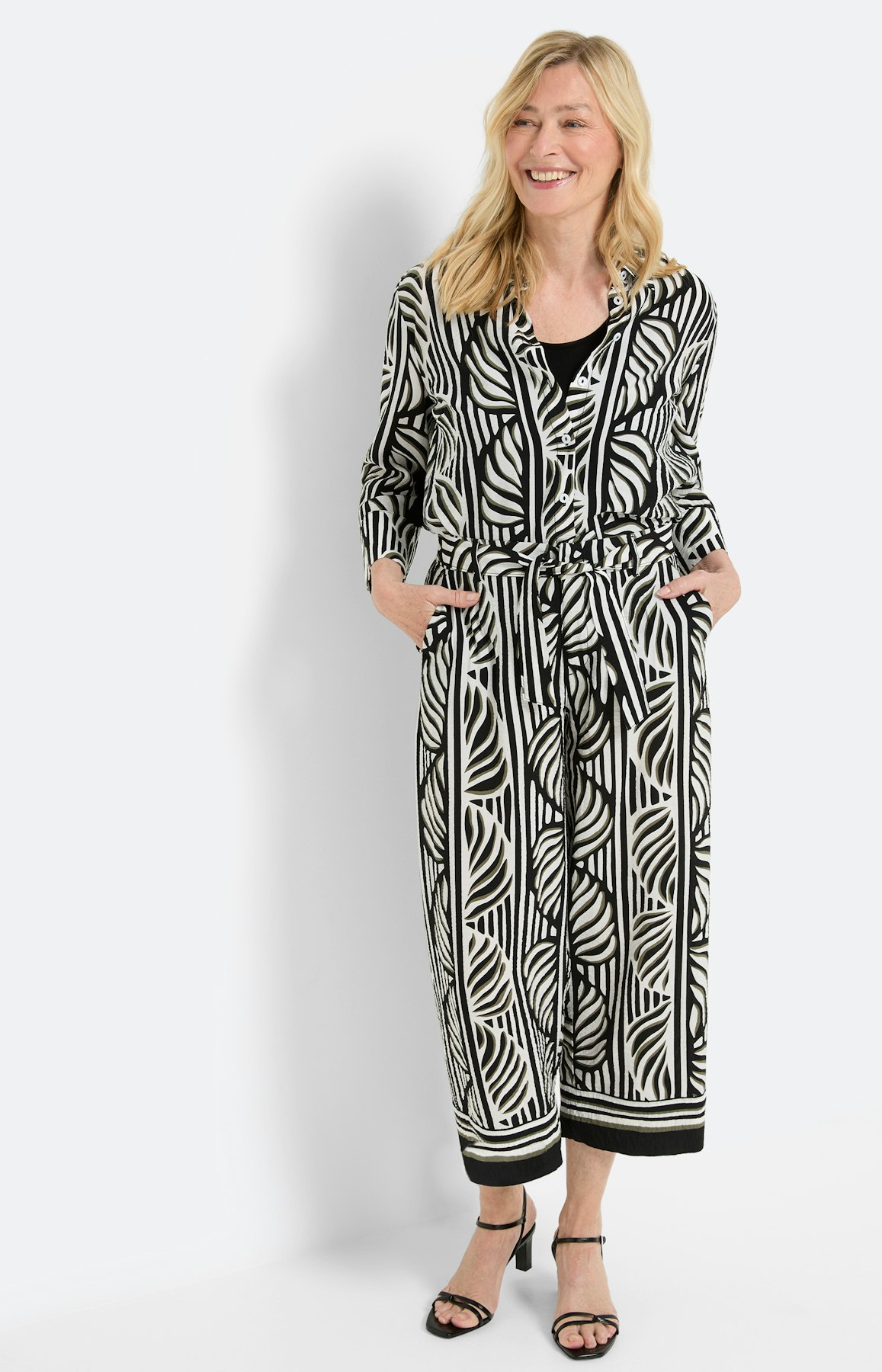 Culotte, set, bladeren print all-over