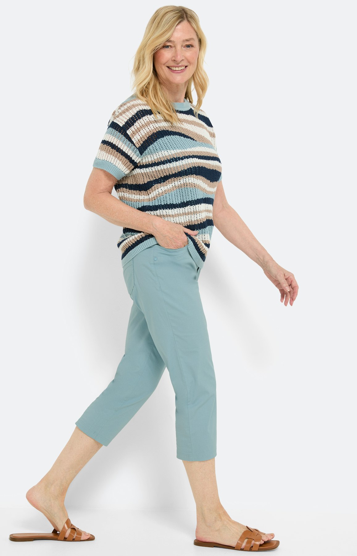 Caprihose aus Papertouch, türkis