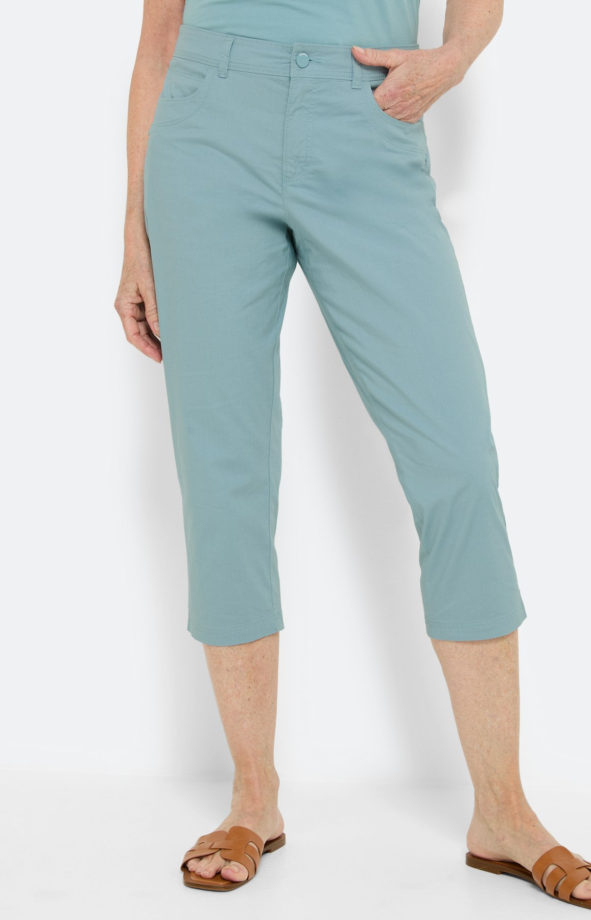 Caprihose aus Papertouch, türkis