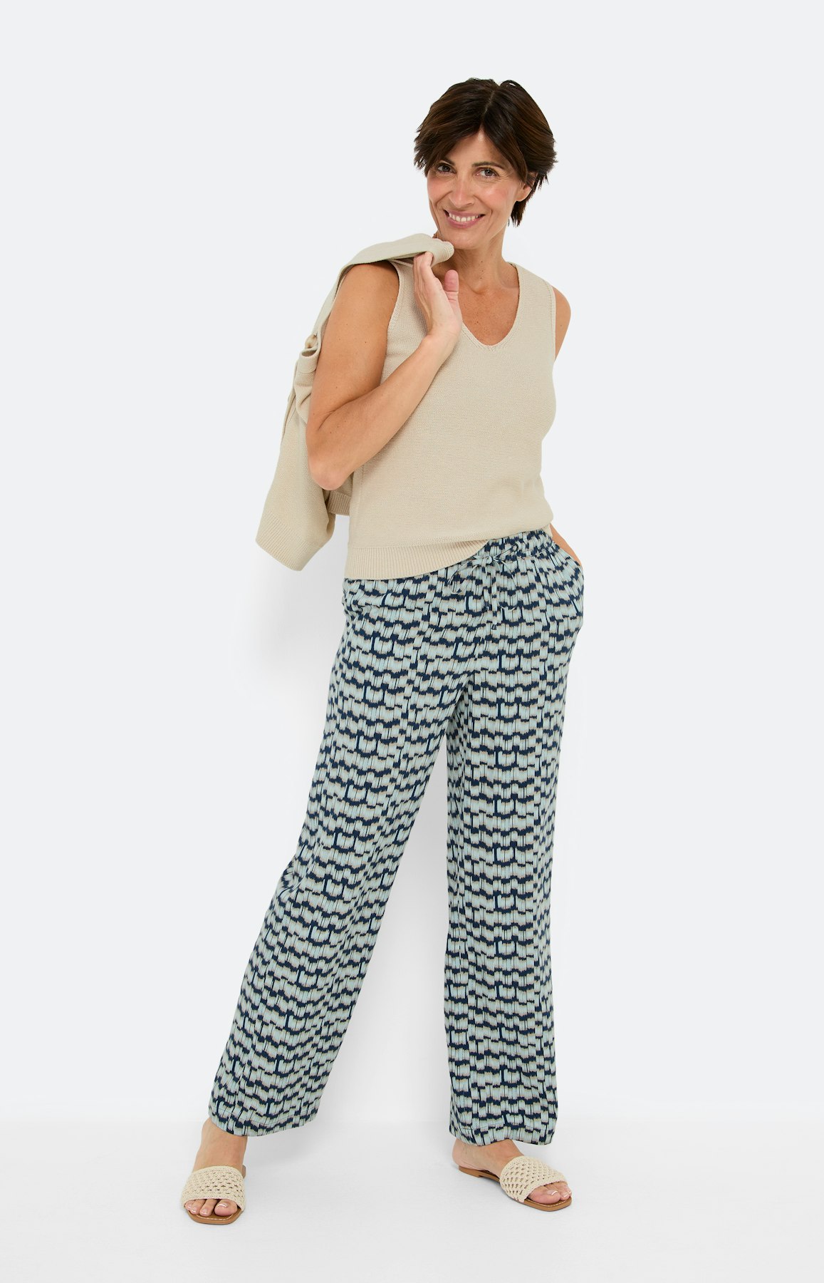 Marlene-broek met print all-over, blauw