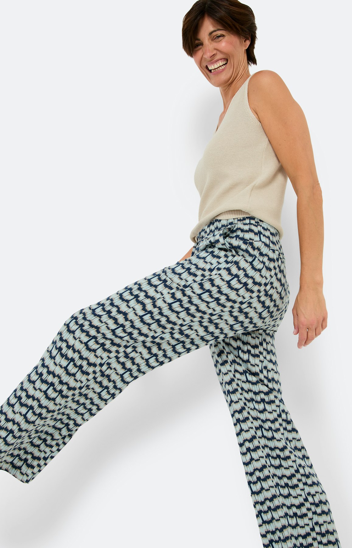 Marlene-broek met print all-over, blauw